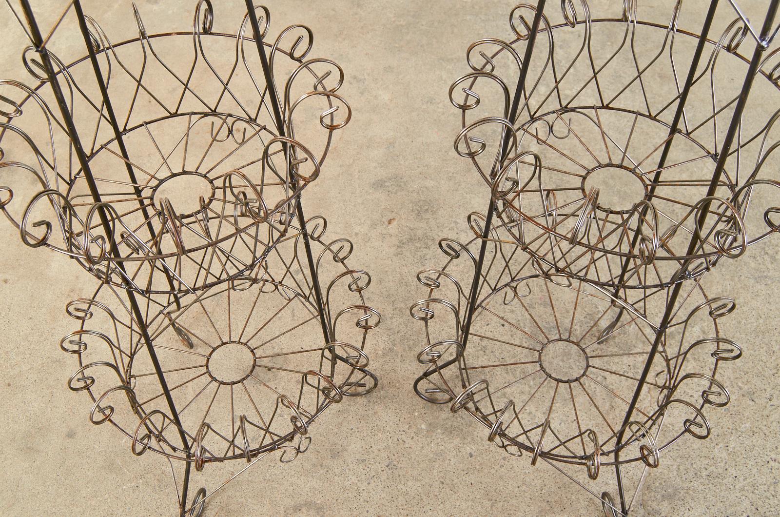 Pair of French Art Nouveau Style 3 Tier Wire Plant Stands 2