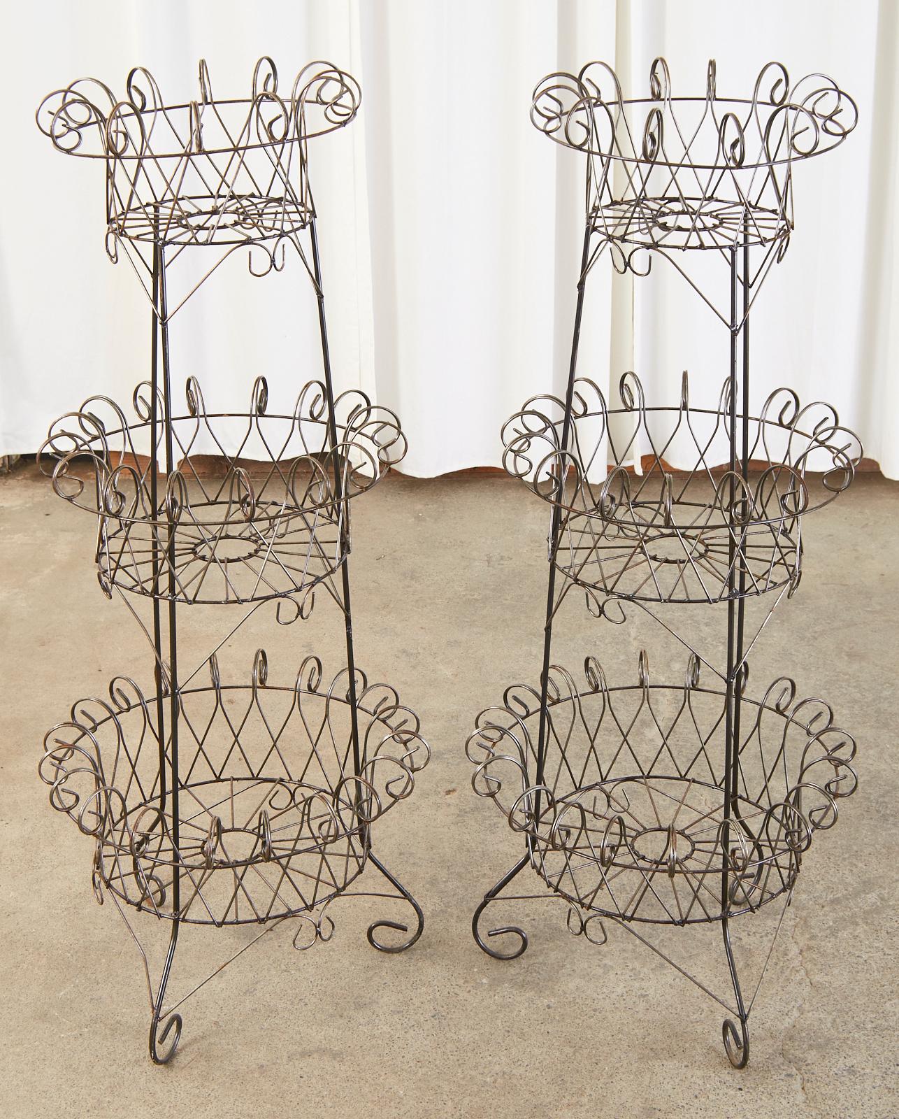 Pair of French Art Nouveau Style 3 Tier Wire Plant Stands 11