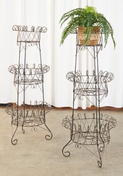 Pair of French Art Nouveau Style 3 Tier Wire Plant Stands