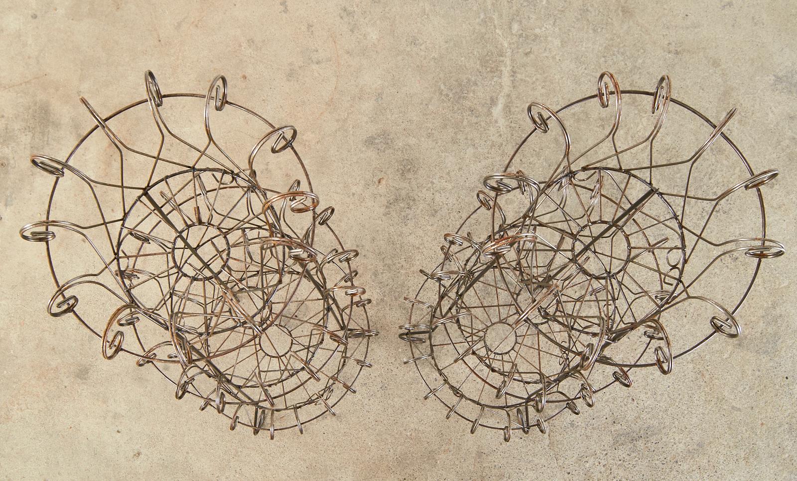 Wrought Iron Pair of French Art Nouveau Style 3 Tier Wire Plant Stands