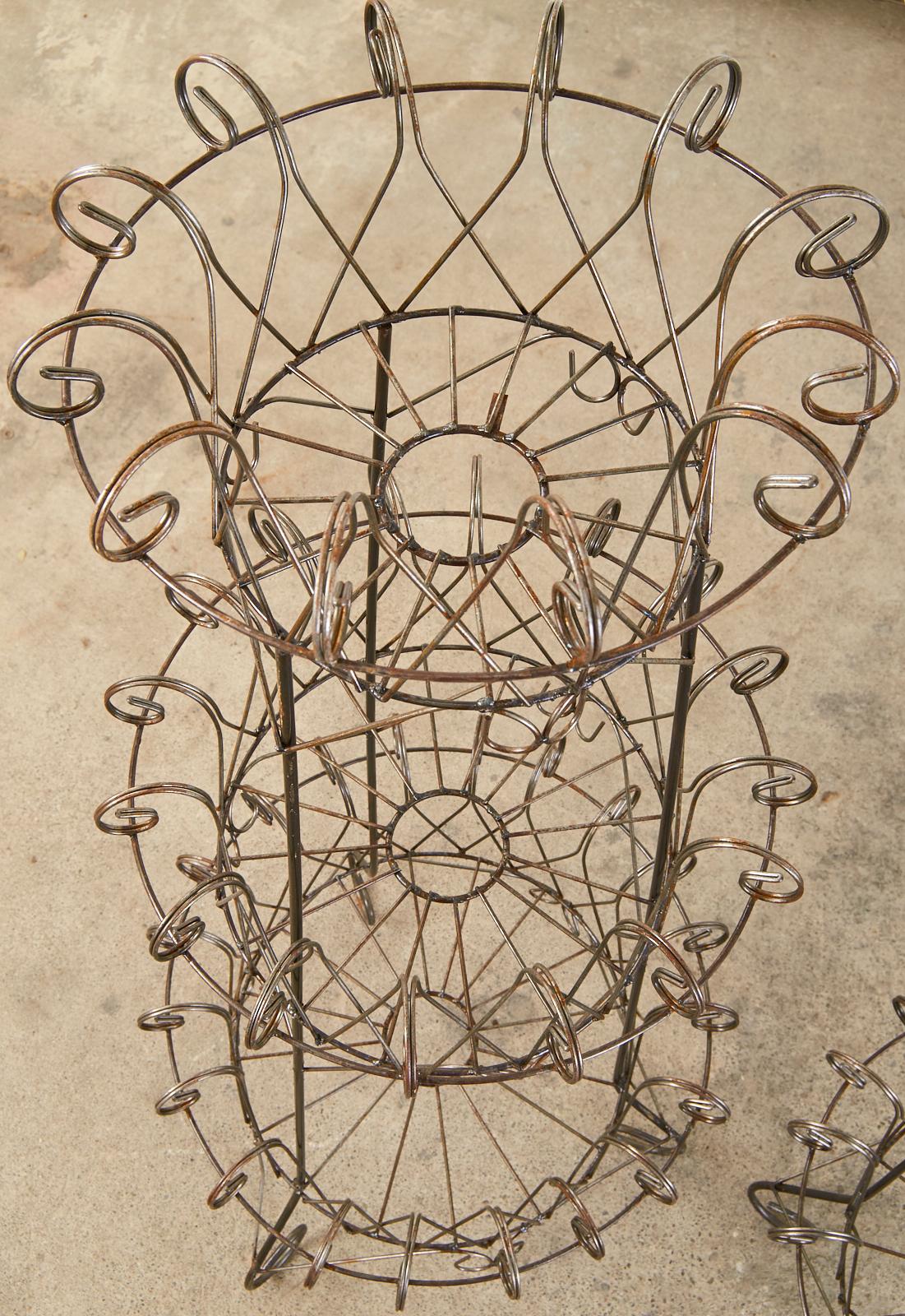Pair of French Art Nouveau Style 3 Tier Wire Plant Stands 1
