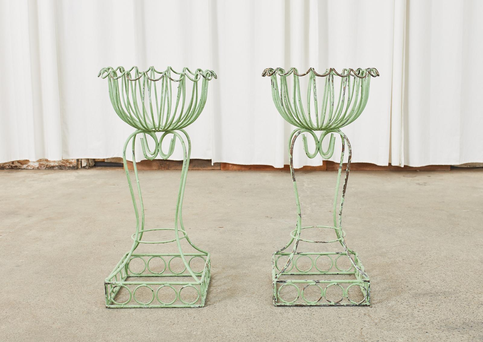 Pair of French Art Nouveau Style Iron Planters Jardinaires 7