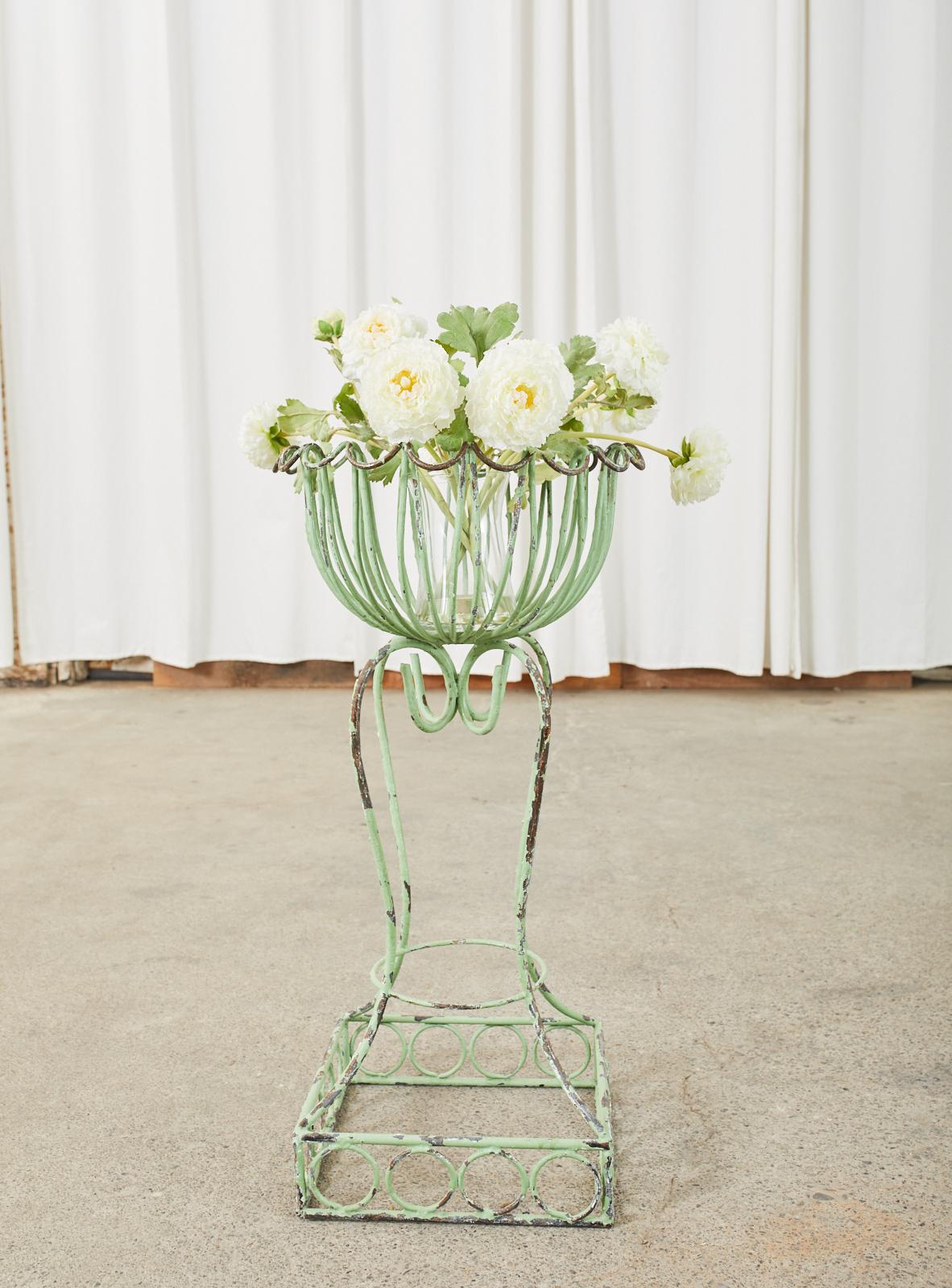 Painted Pair of French Art Nouveau Style Iron Planters Jardinaires