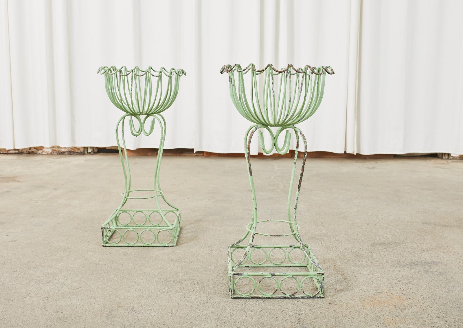 Pair of French Art Nouveau Style Iron Planters Jardinaires In Good Condition In Rio Vista, CA