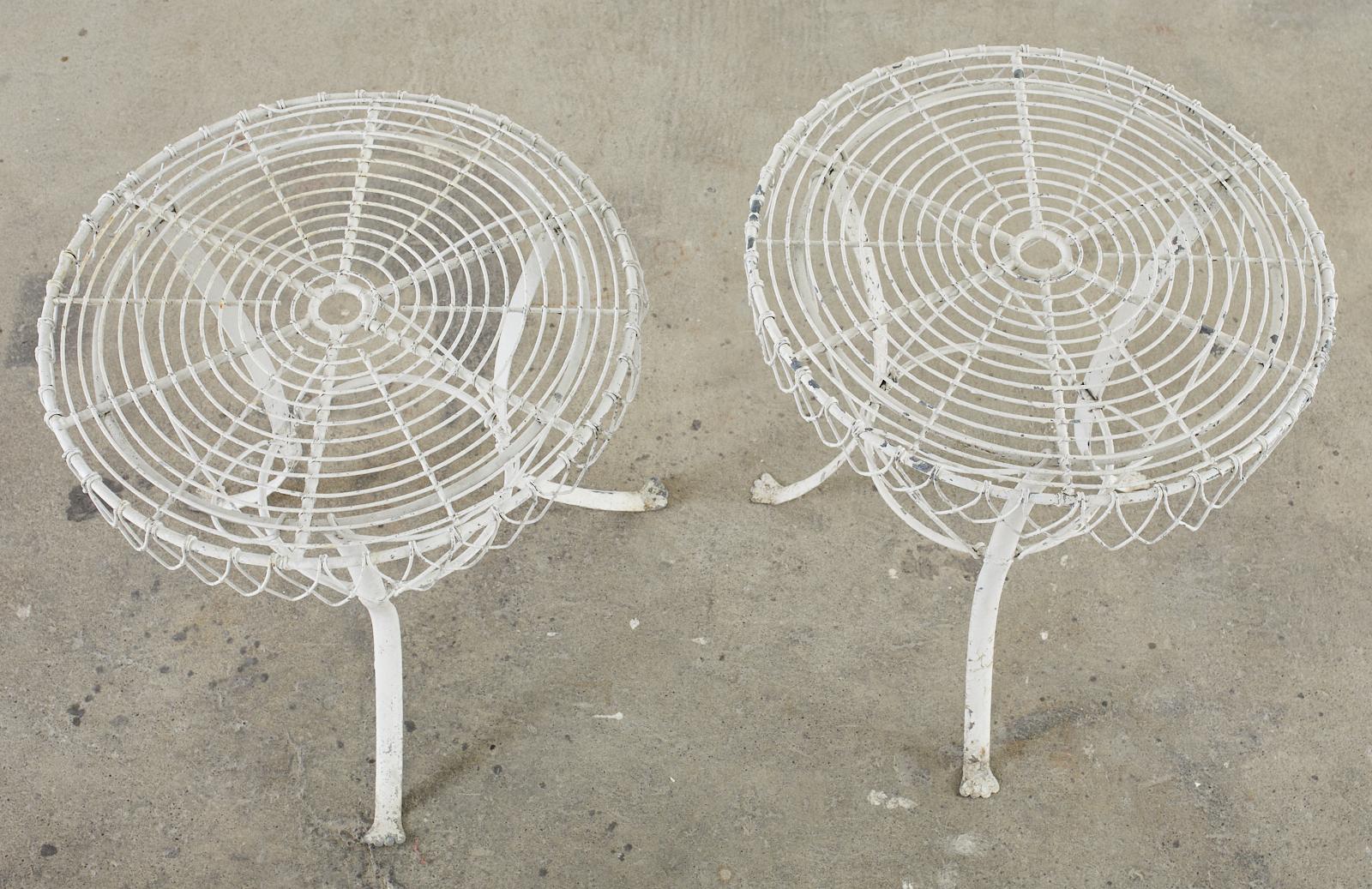 Pair of French Art Nouveau Style Iron Wire Garden Tables In Good Condition For Sale In Rio Vista, CA