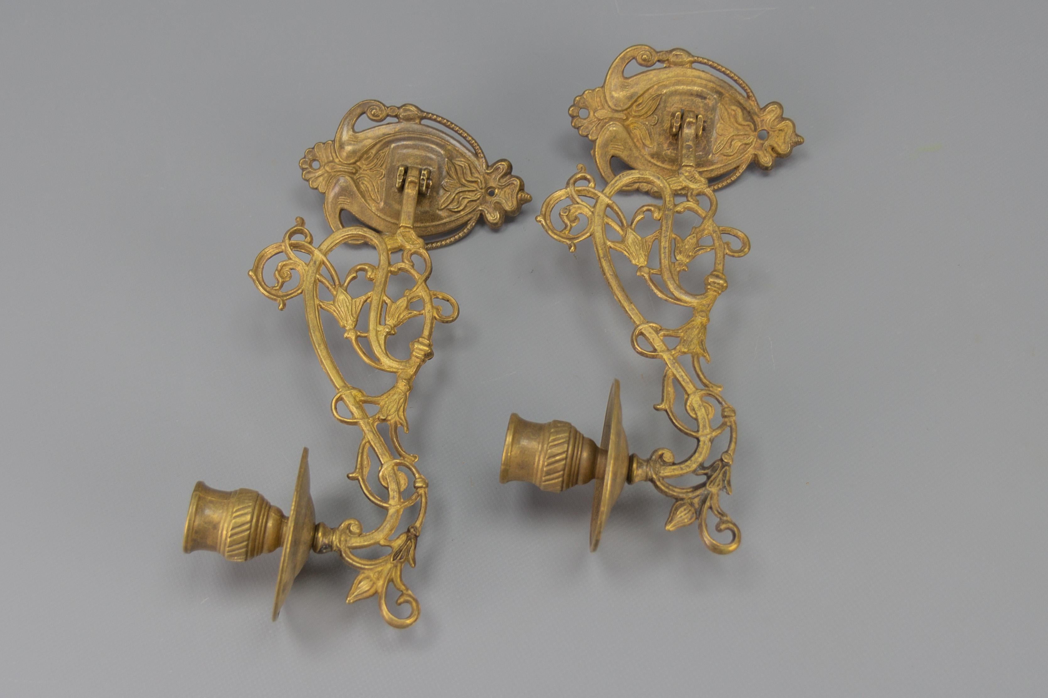 Pair of French Art Nouveau Style Piano Candlesticks or Wall Lights, 1950s For Sale 5