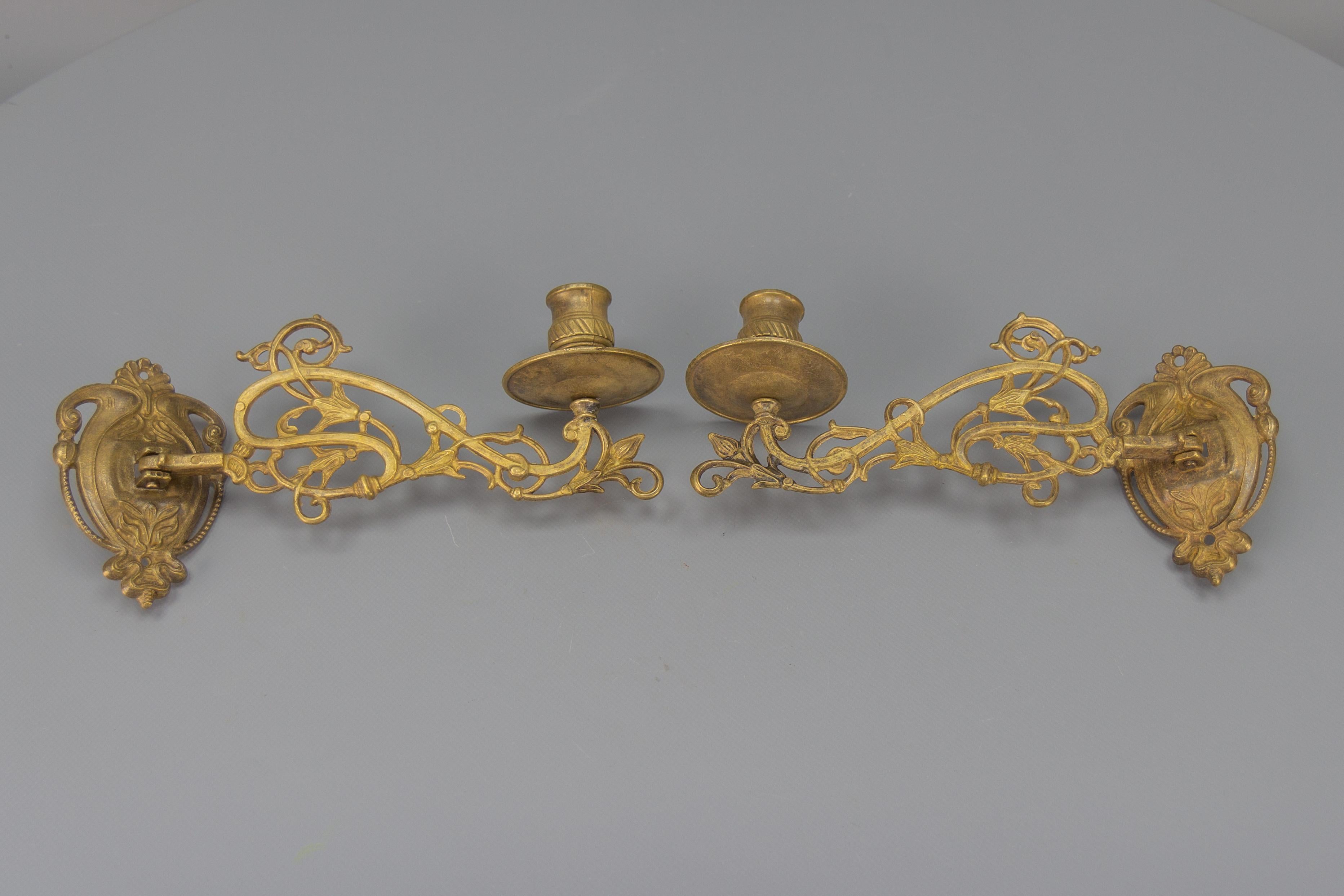 Mid-20th Century Pair of French Art Nouveau Style Piano Candlesticks or Wall Lights, 1950s For Sale