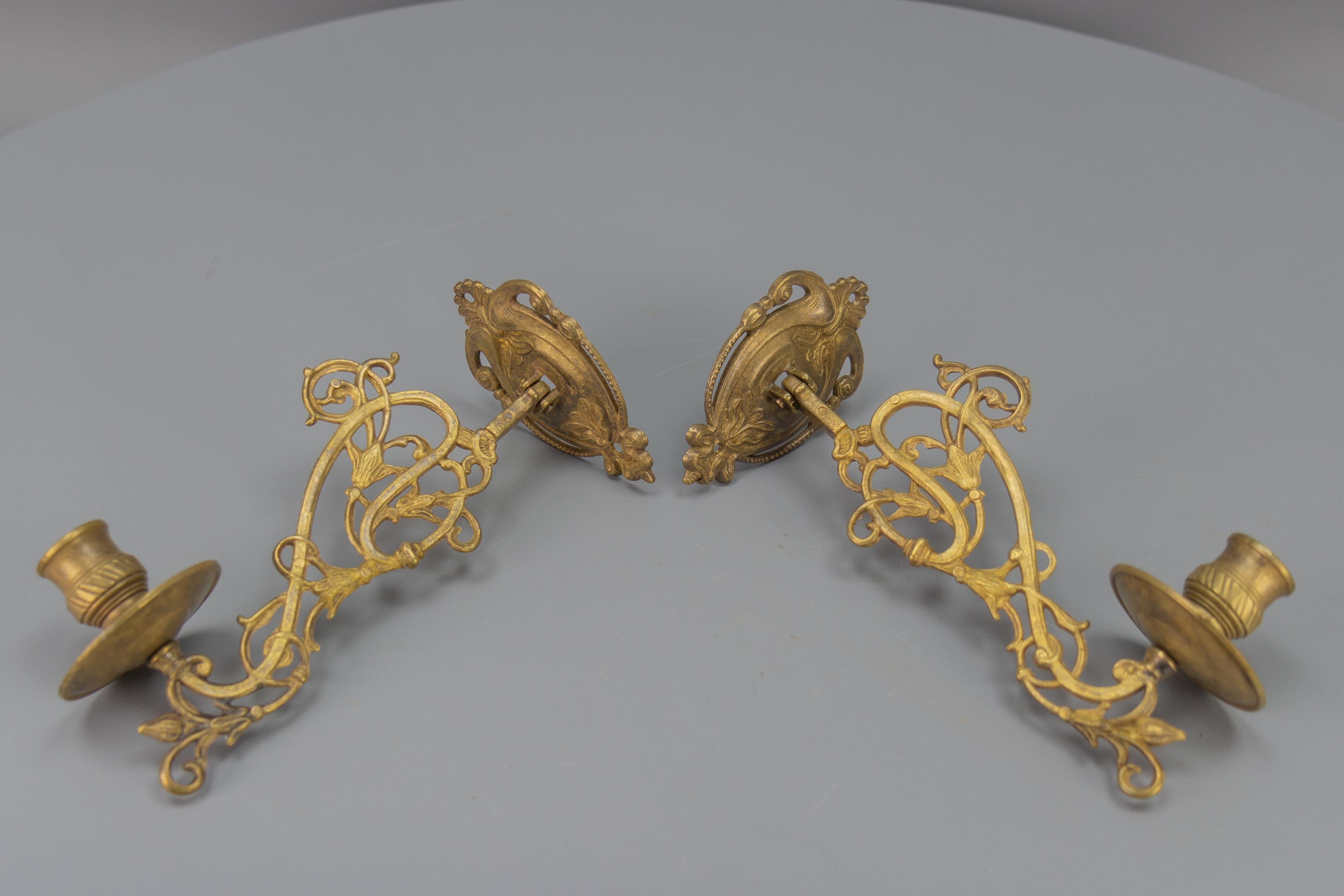 Pair of French Art Nouveau Style Piano Candlesticks or Wall Lights, 1950s For Sale 1
