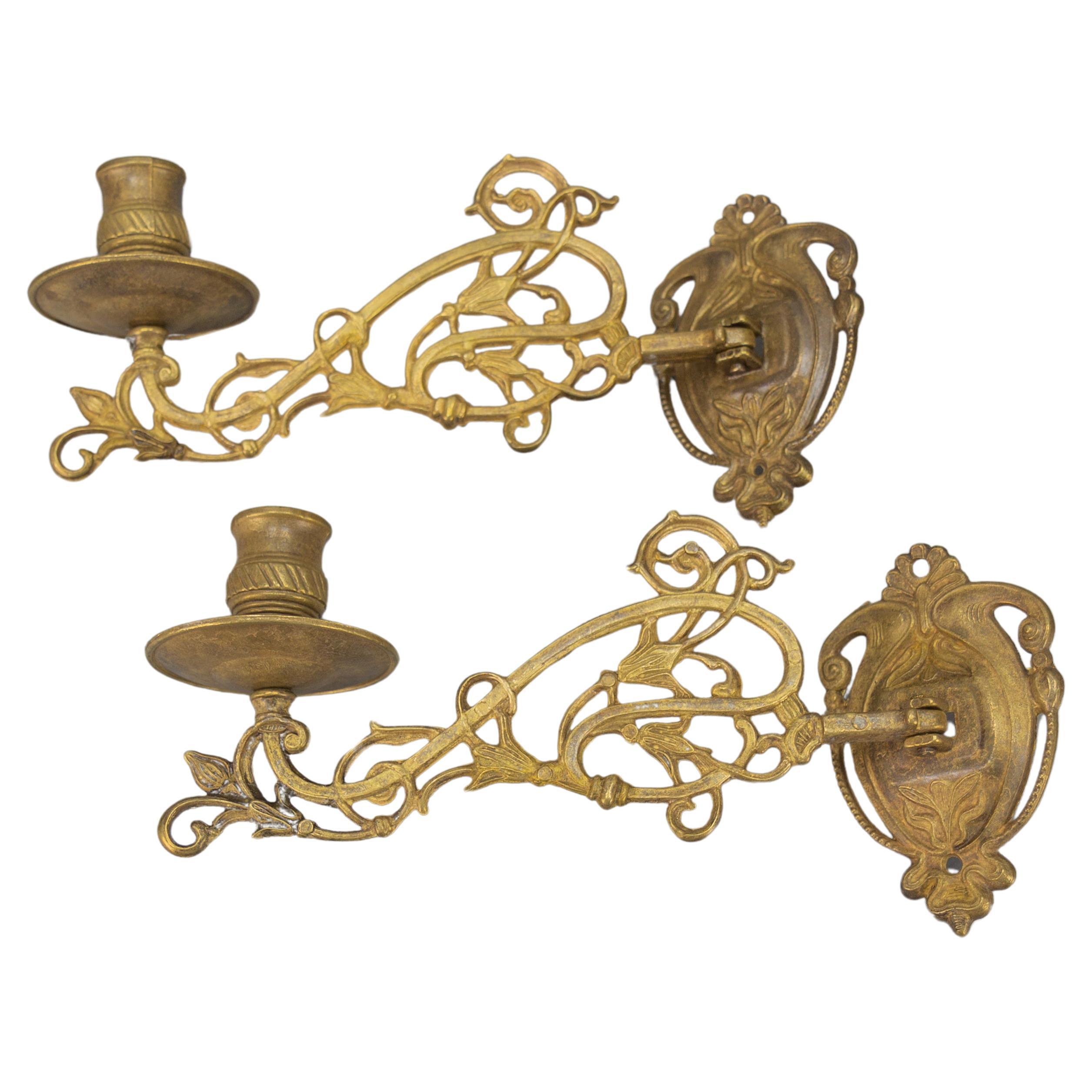 Pair of French Art Nouveau Style Piano Candlesticks or Wall Lights, 1950s
