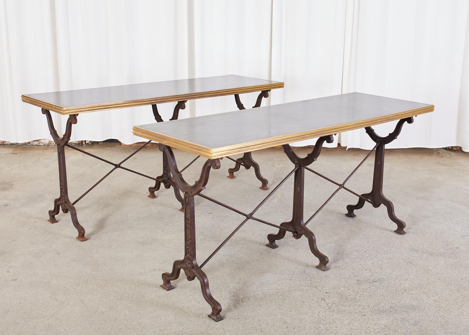 20th Century Pair of French Art Nouveau Style Triple Pedestal Bistro Tables For Sale