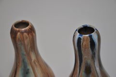 Pair of French Art Nouveau Vases by Alfonse Cytere Green Ochre Navy Blue