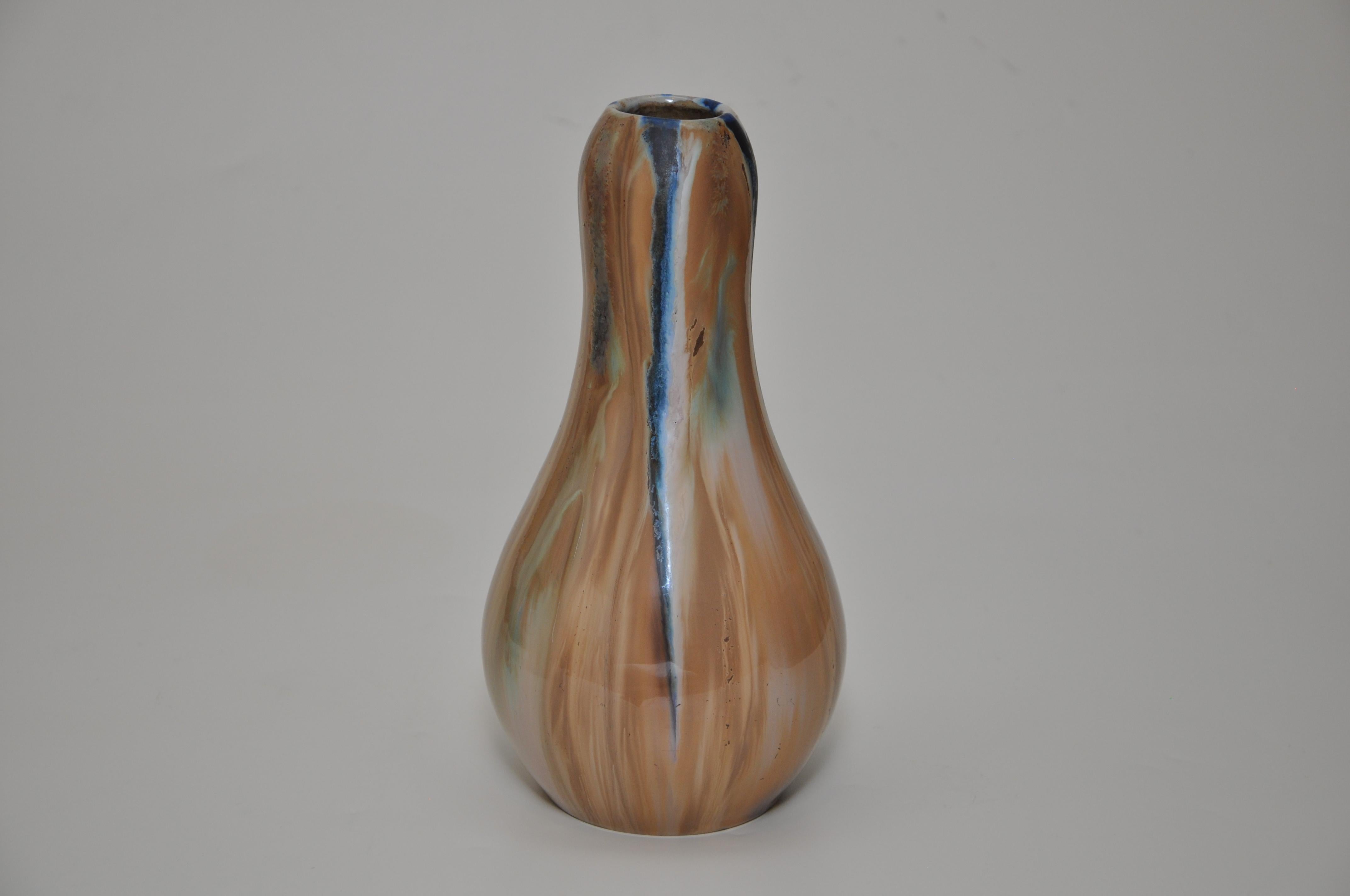 XX secolo Coppia di vasi francesi Art Nouveau di Alfonse Cytere Verde Ocra Blu Navy in vendita