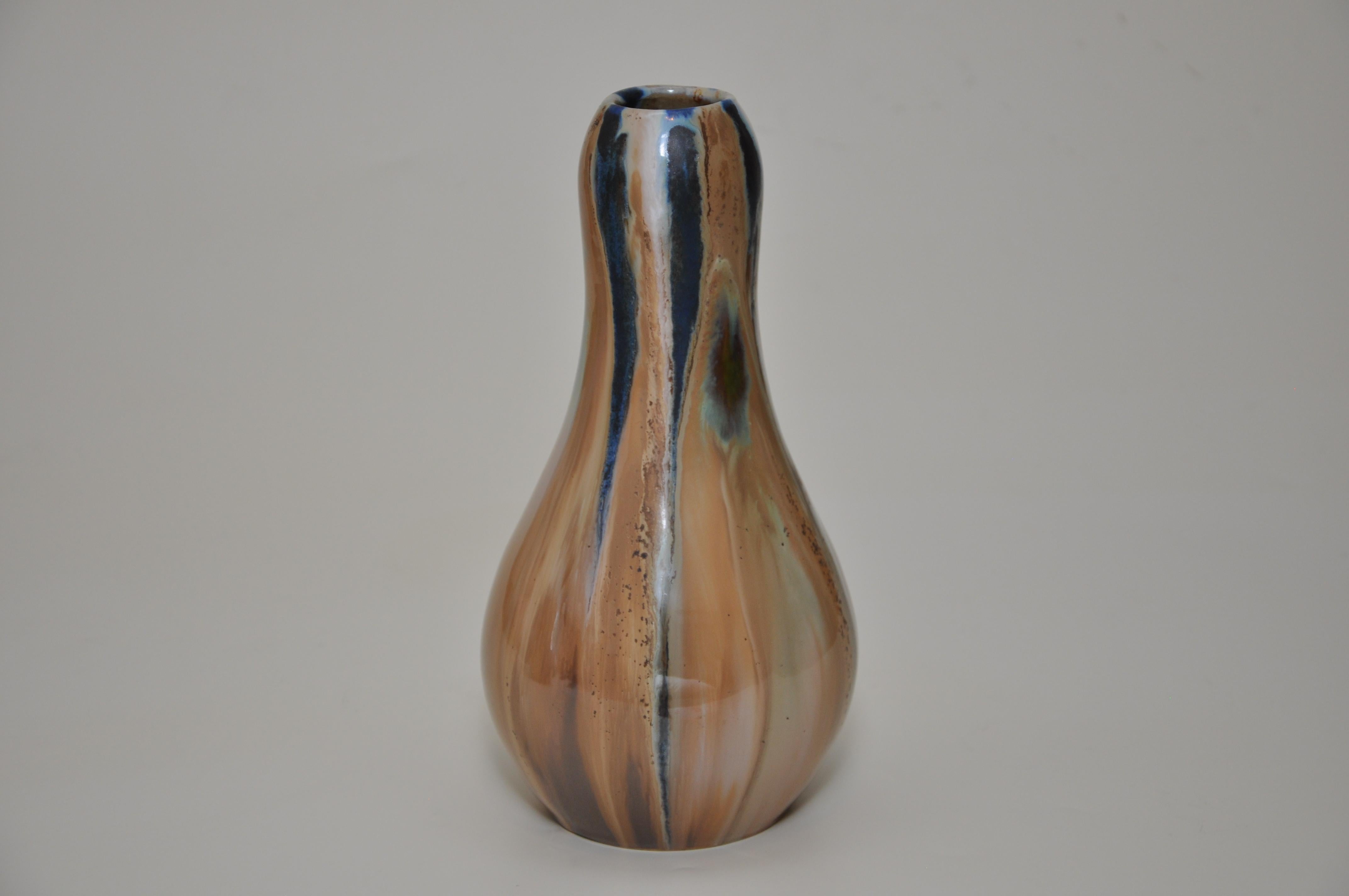 Ceramica Coppia di vasi francesi Art Nouveau di Alfonse Cytere Verde Ocra Blu Navy in vendita