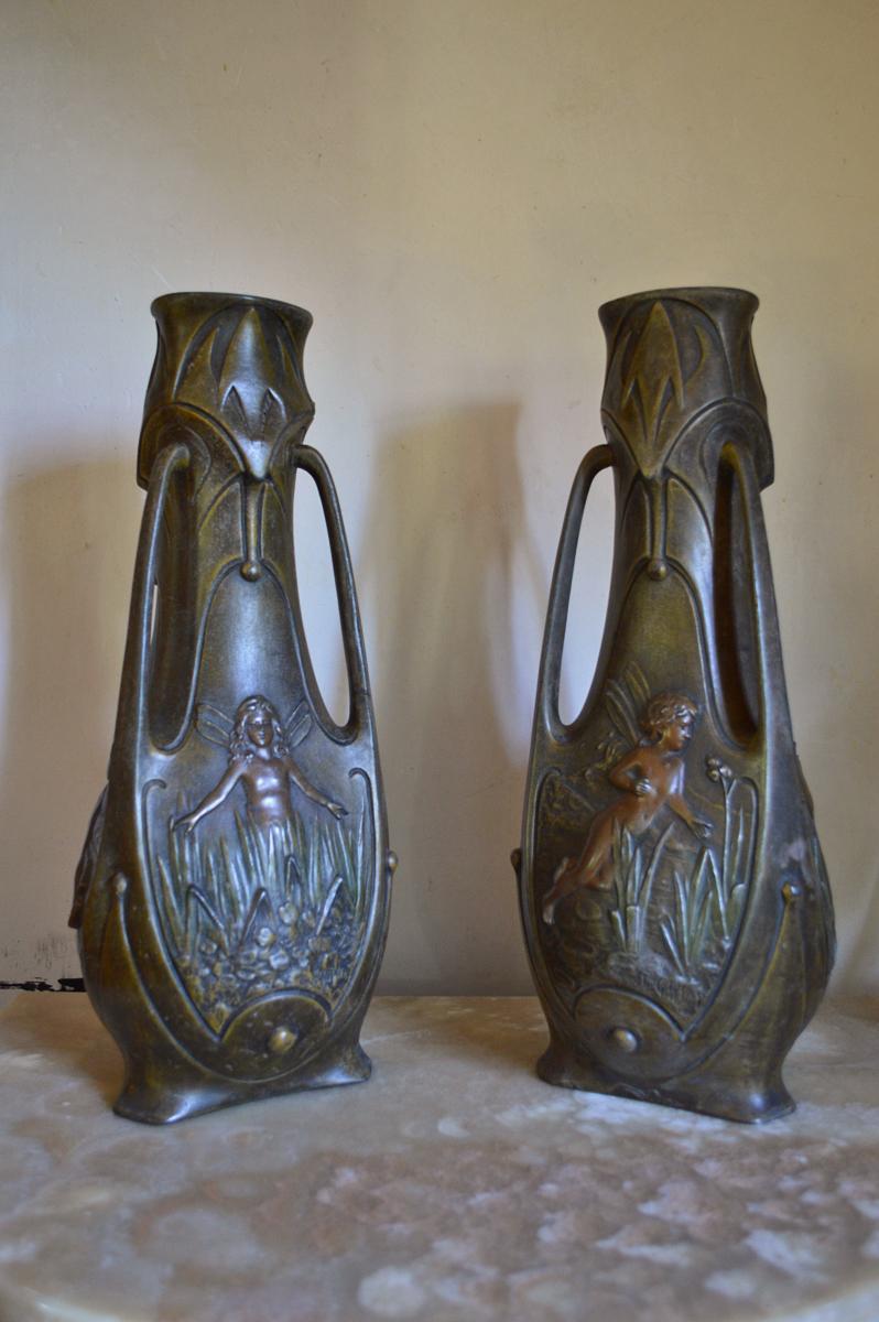Pair of French Art Nouveau Vases by Jean Garnier, 1898 In Good Condition In L'Etang, FR