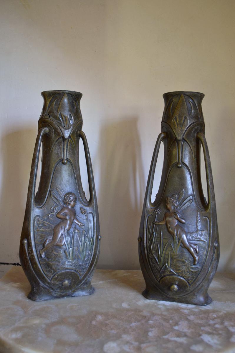 Late 19th Century Pair of French Art Nouveau Vases by Jean Garnier, 1898