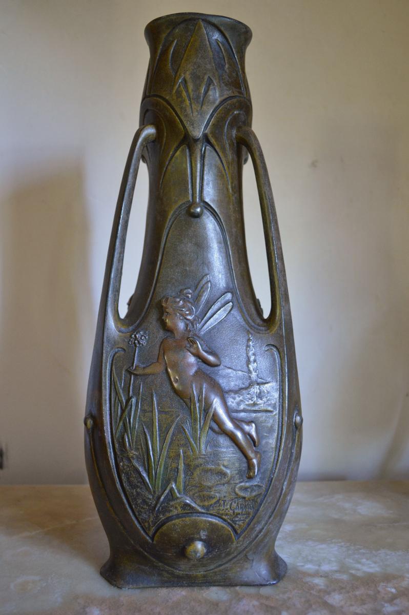 Pair of French Art Nouveau Vases by Jean Garnier, 1898 1