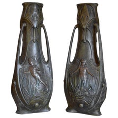 Pair of French Art Nouveau Vases by Jean Garnier, 1898