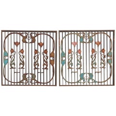 Pair of French Art Nouveau Wrought Iron Garden Gates, Early 20th Century