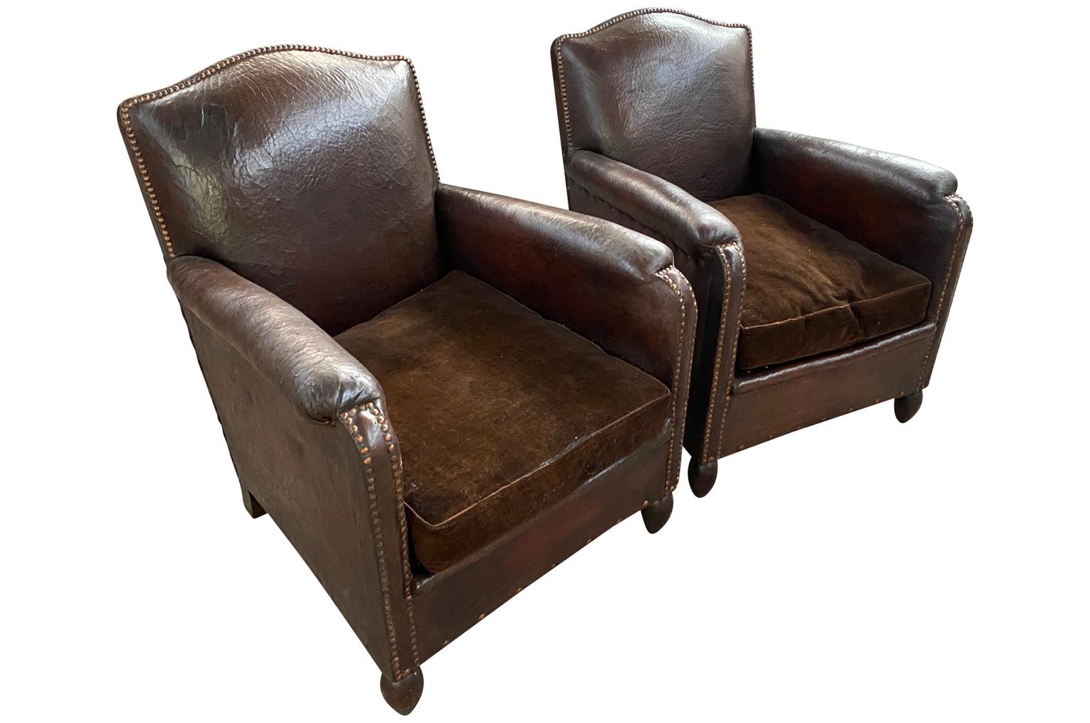 Pair of French Arte Deco Period Club Chairs In Good Condition In Atlanta, GA