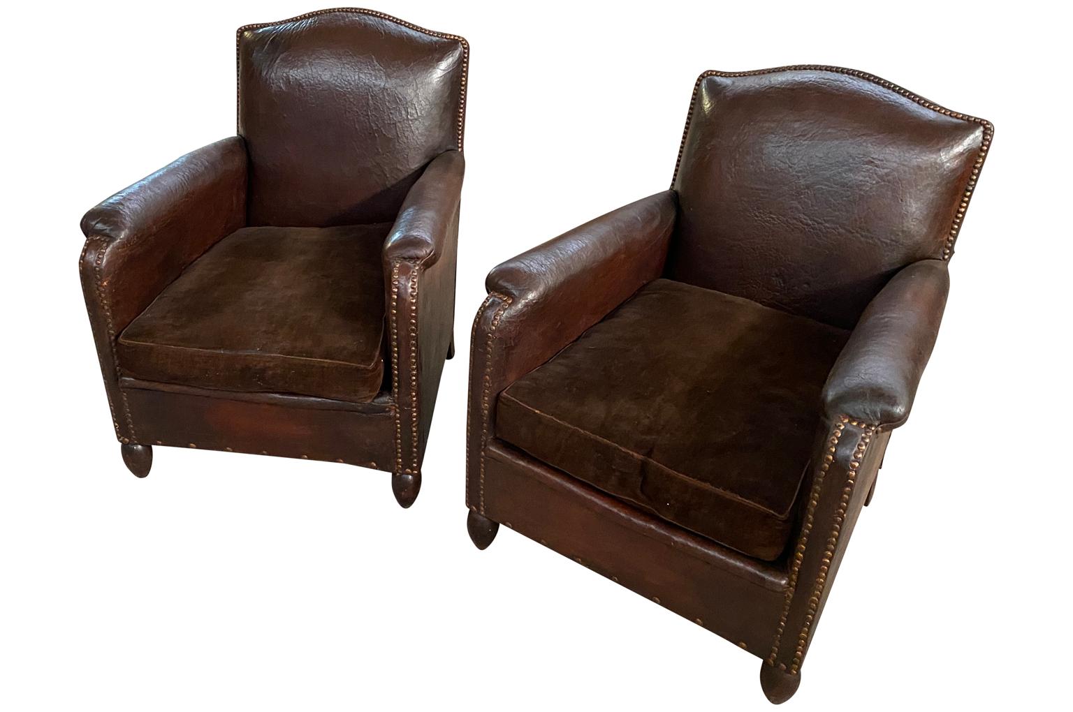 20th Century Pair of French Arte Deco Period Club Chairs