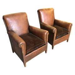 Antique Pair of French Arte Deco Period Club Chairs