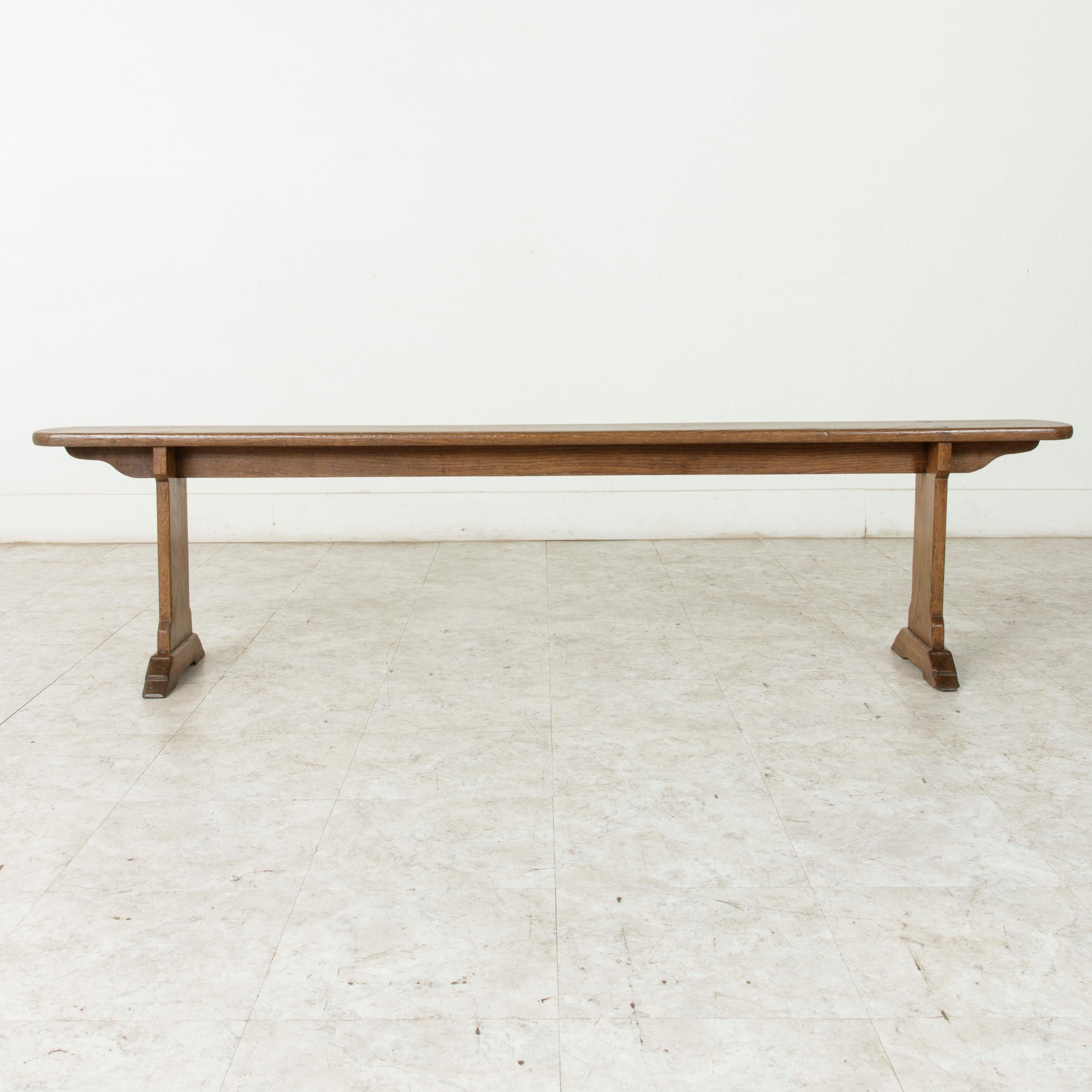 Rustic Pair of French Artisan Made Oak Farm Table Benches from Normandy, circa 1920