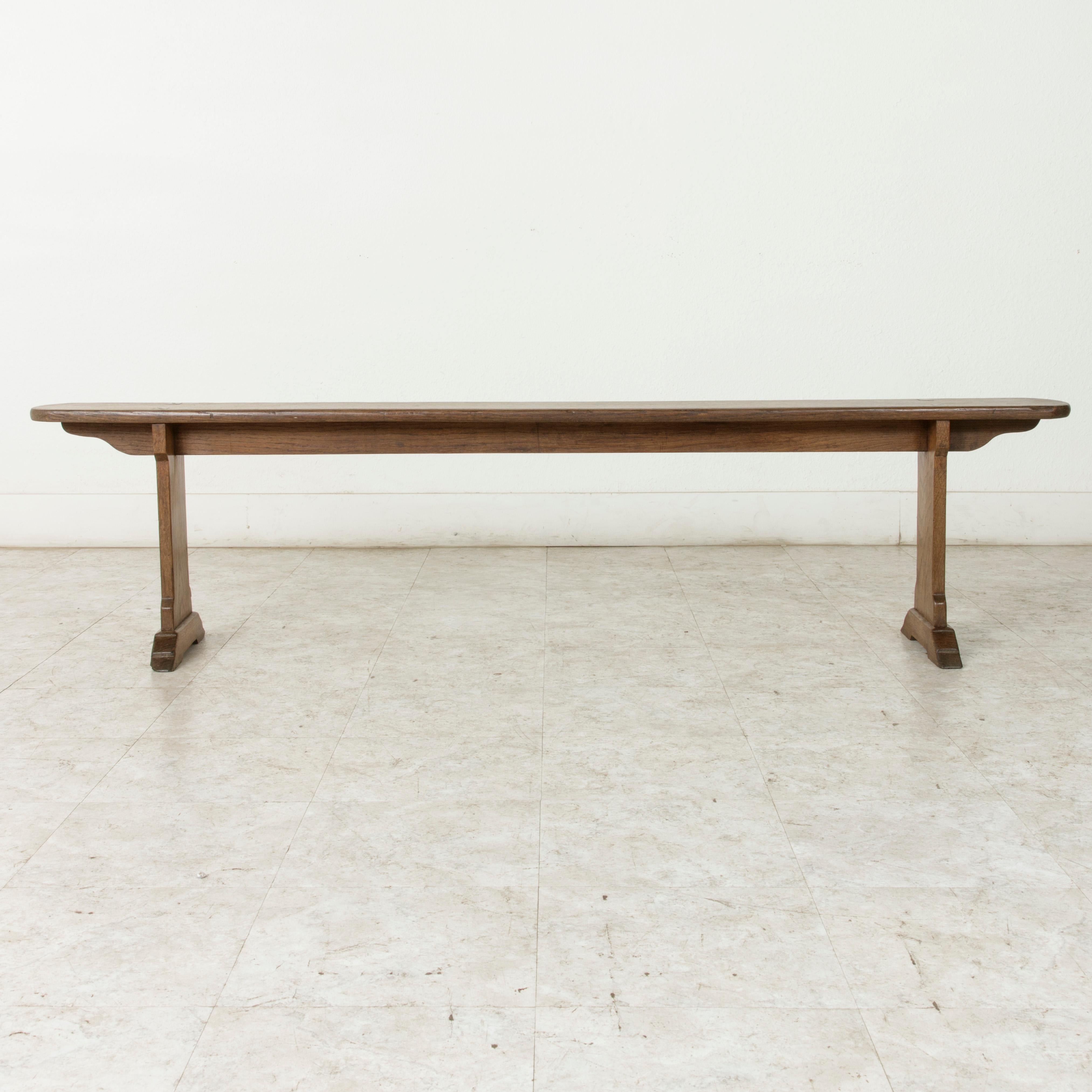 20th Century Pair of French Artisan Made Oak Farm Table Benches from Normandy, circa 1920