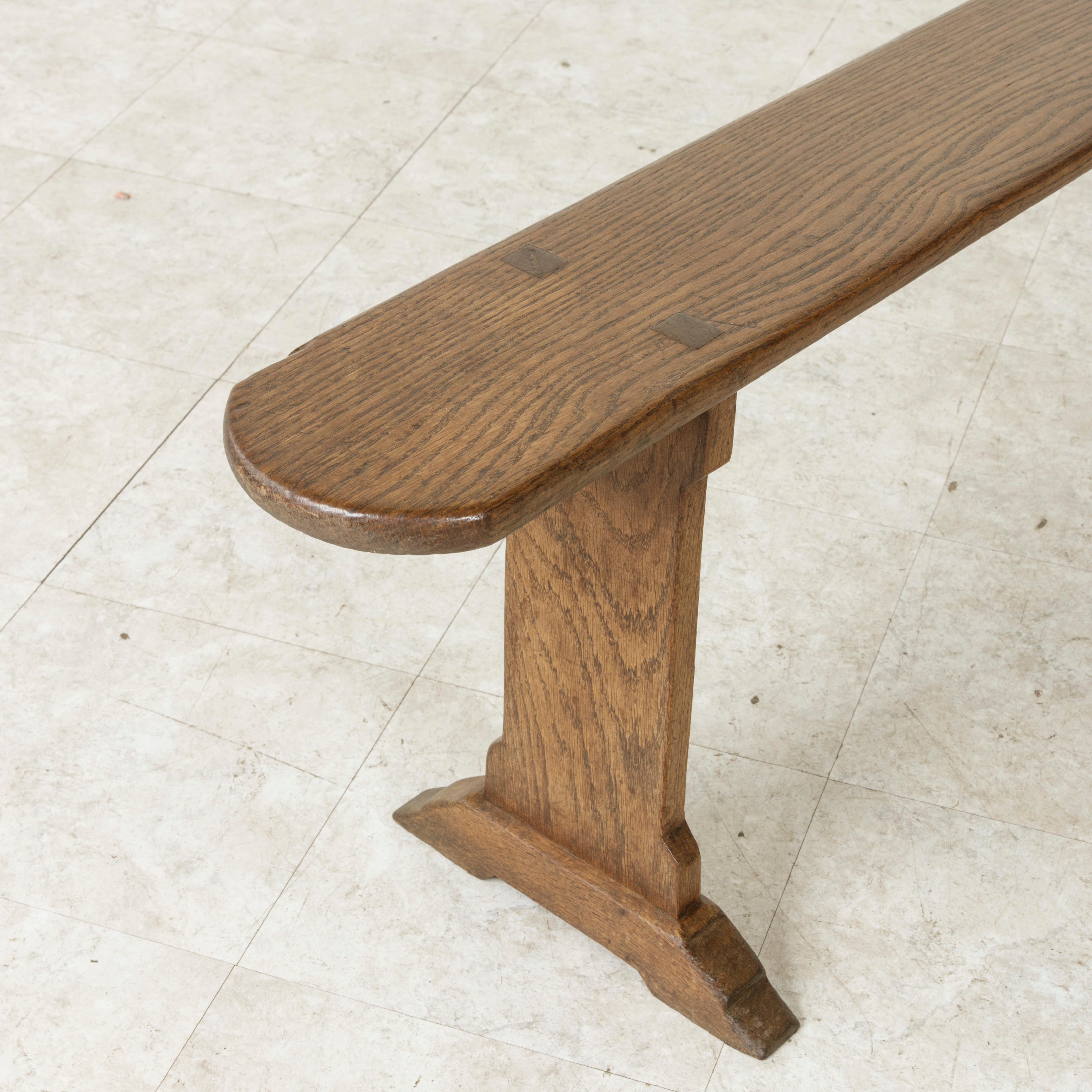 Pair of French Artisan Made Oak Farm Table Benches from Normandy, circa 1920 2