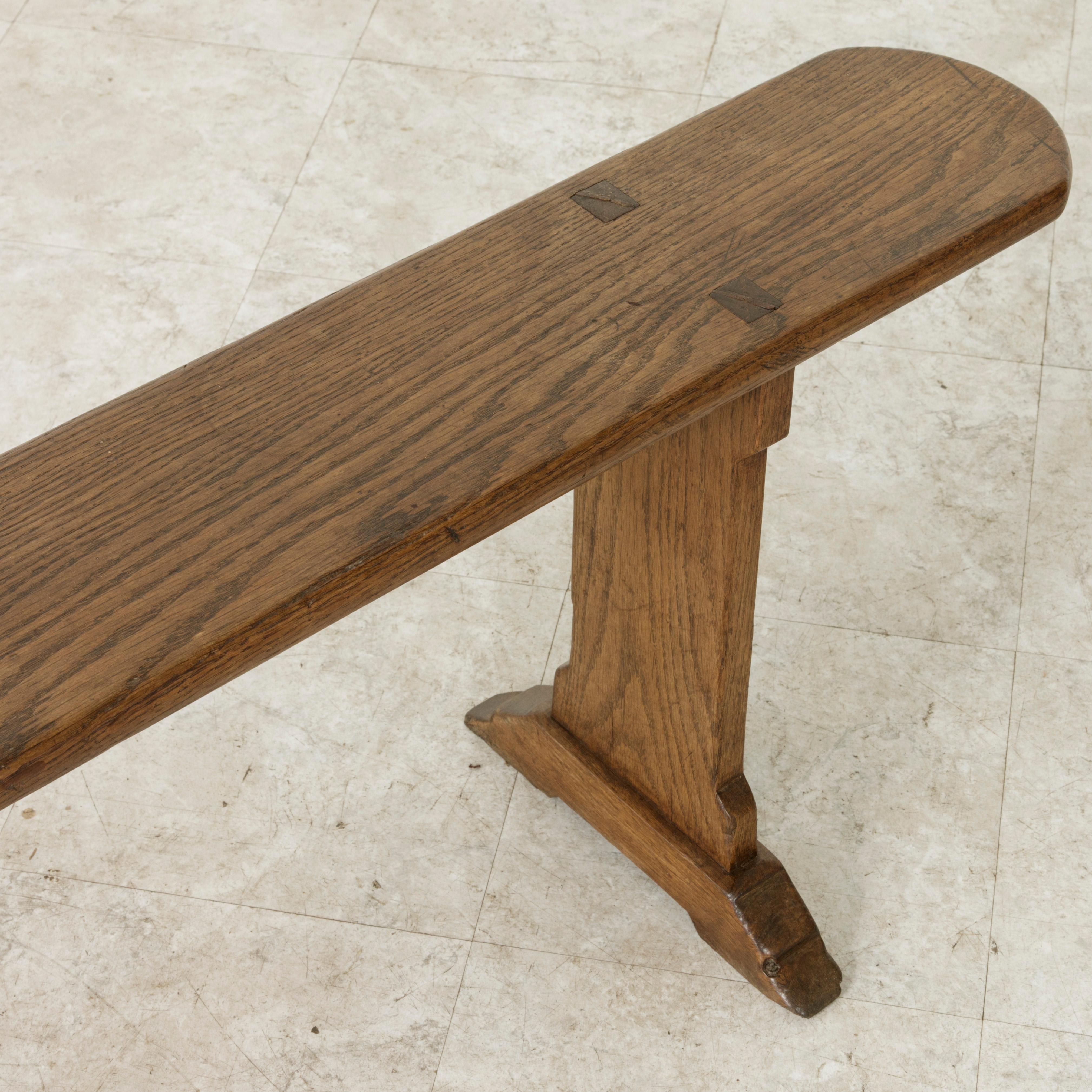 Pair of French Artisan Made Oak Farm Table Benches from Normandy, circa 1920 3