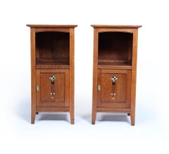 Pair of French Arts & Crafts Solid Oak Bedside Cabinets