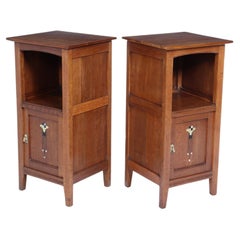 Pair of French Arts & Crafts Solid Oak Bedside Cabinets