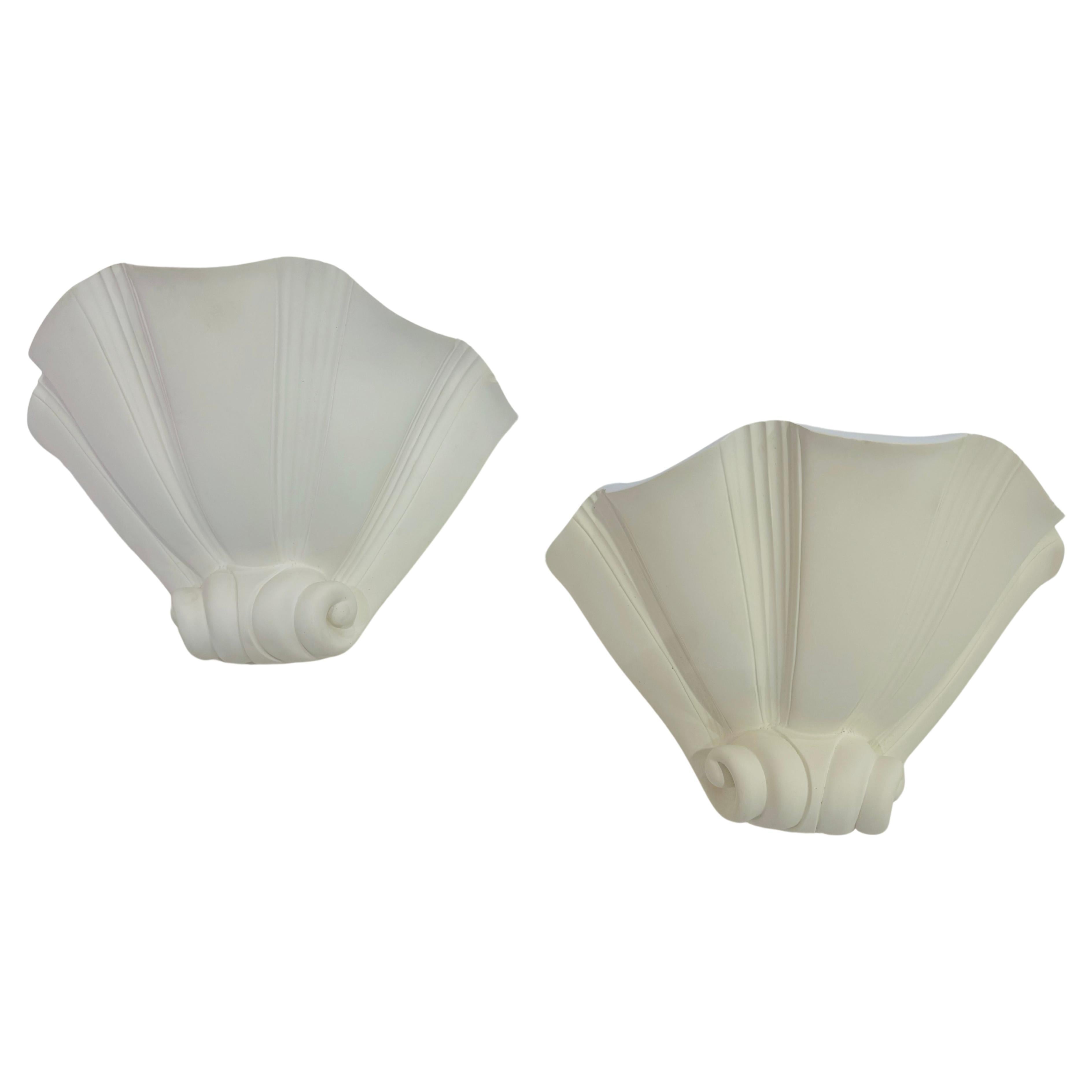 Pair of French Atelier Sedap Shell Plaster Art Deco Wall Lamps