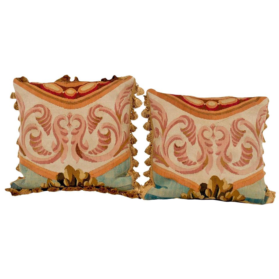 Pair of French Aubusson Antique Pillows 'Brown & Red & Gold'