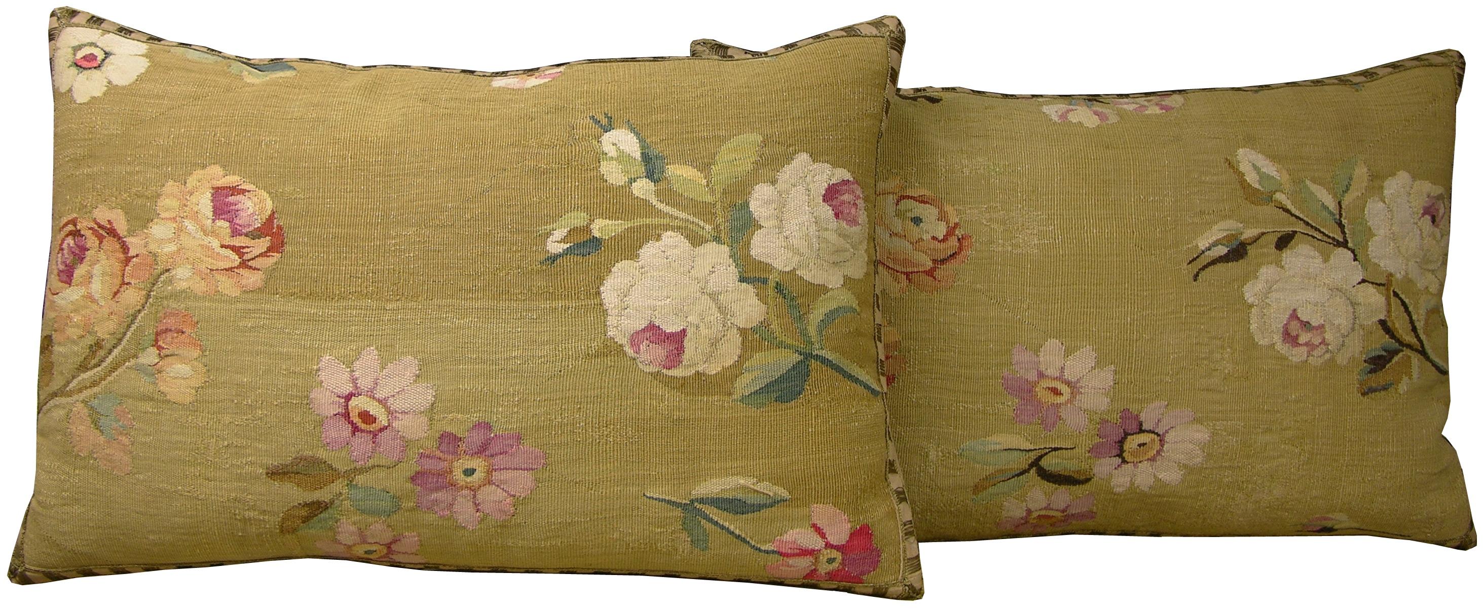 European Pair of French Aubusson Pillows, circa 1860 (1706p - 1707p) :  Y & B Bolour