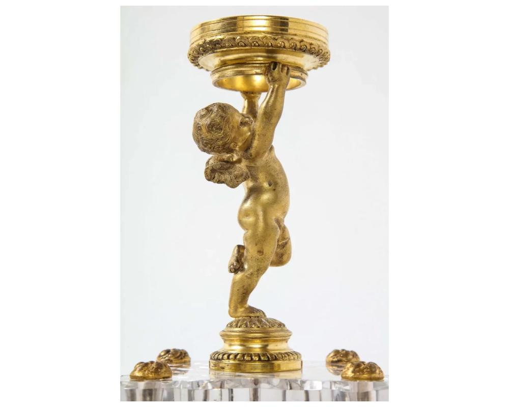 Pair of French Baccarat Bronze and Crystal Cherub Compotes, circa 1880 6