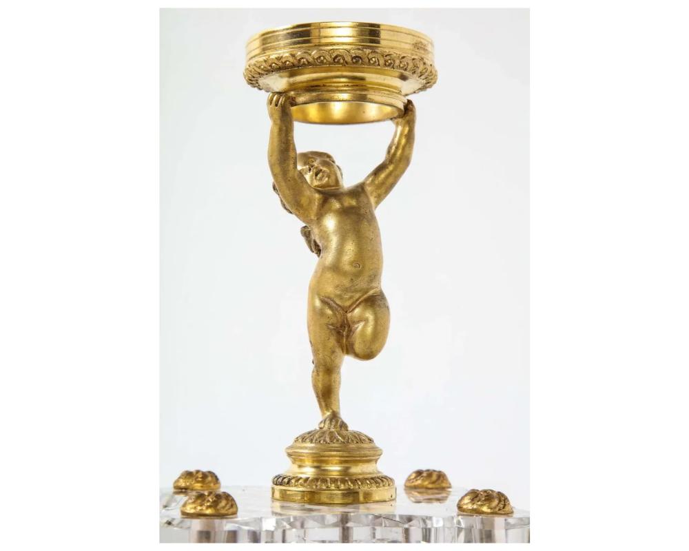 Pair of French Baccarat Bronze and Crystal Cherub Compotes, circa 1880 7