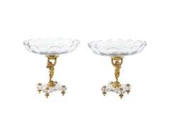 Paar französische Baccarat Bronze und Kristall Cherub Kompotte, um 1880