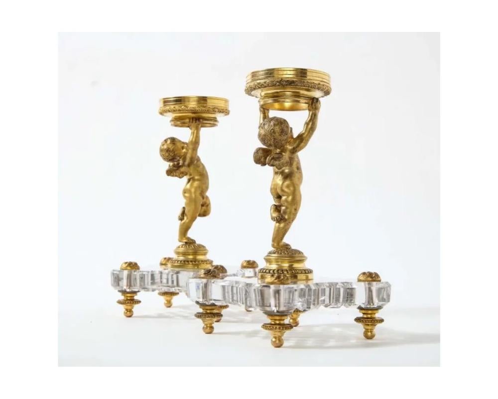 Pair of French Baccarat Bronze and Crystal Cherub Compotes, circa 1880 4