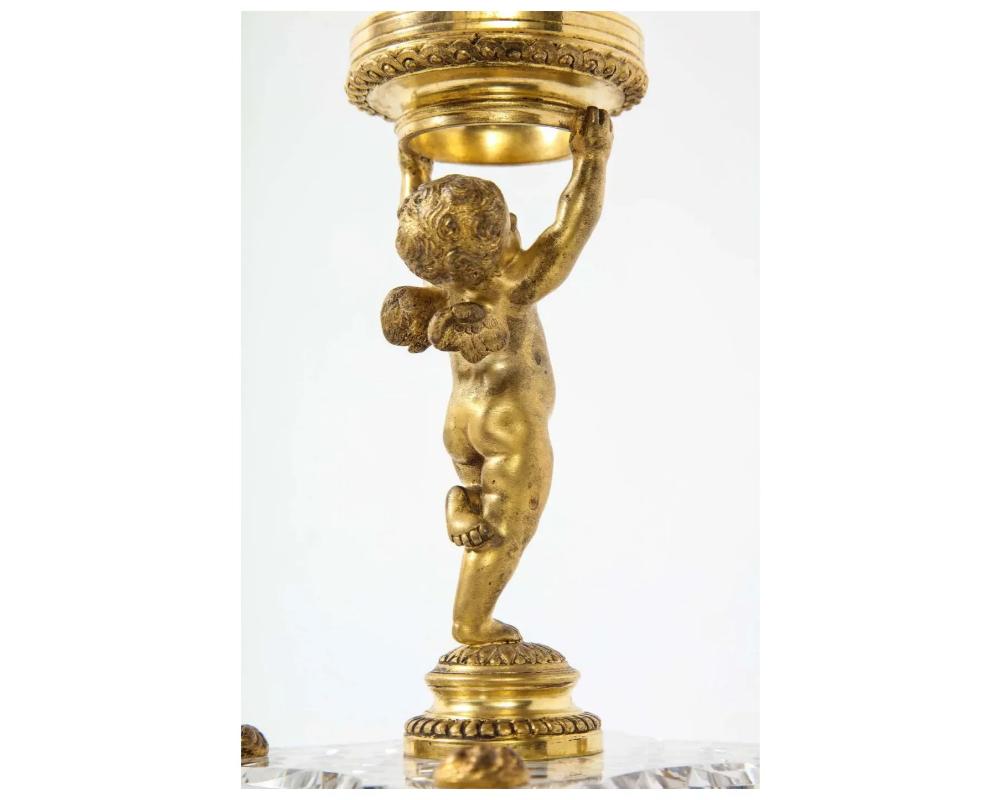 Pair of French Baccarat Bronze and Crystal Cherub Compotes, circa 1880 5