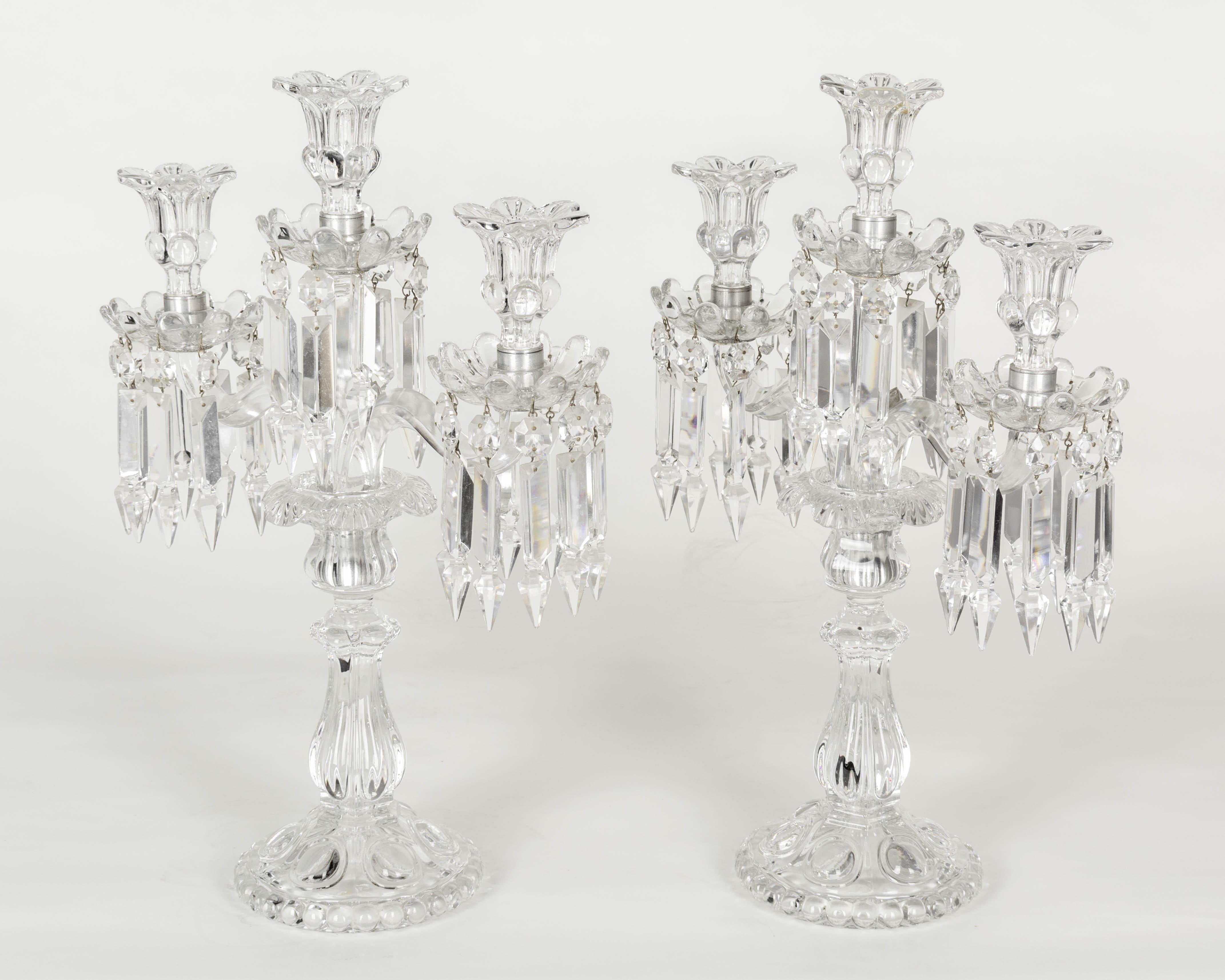 Art Deco Pair of French Baccarat Crystal Candelabras