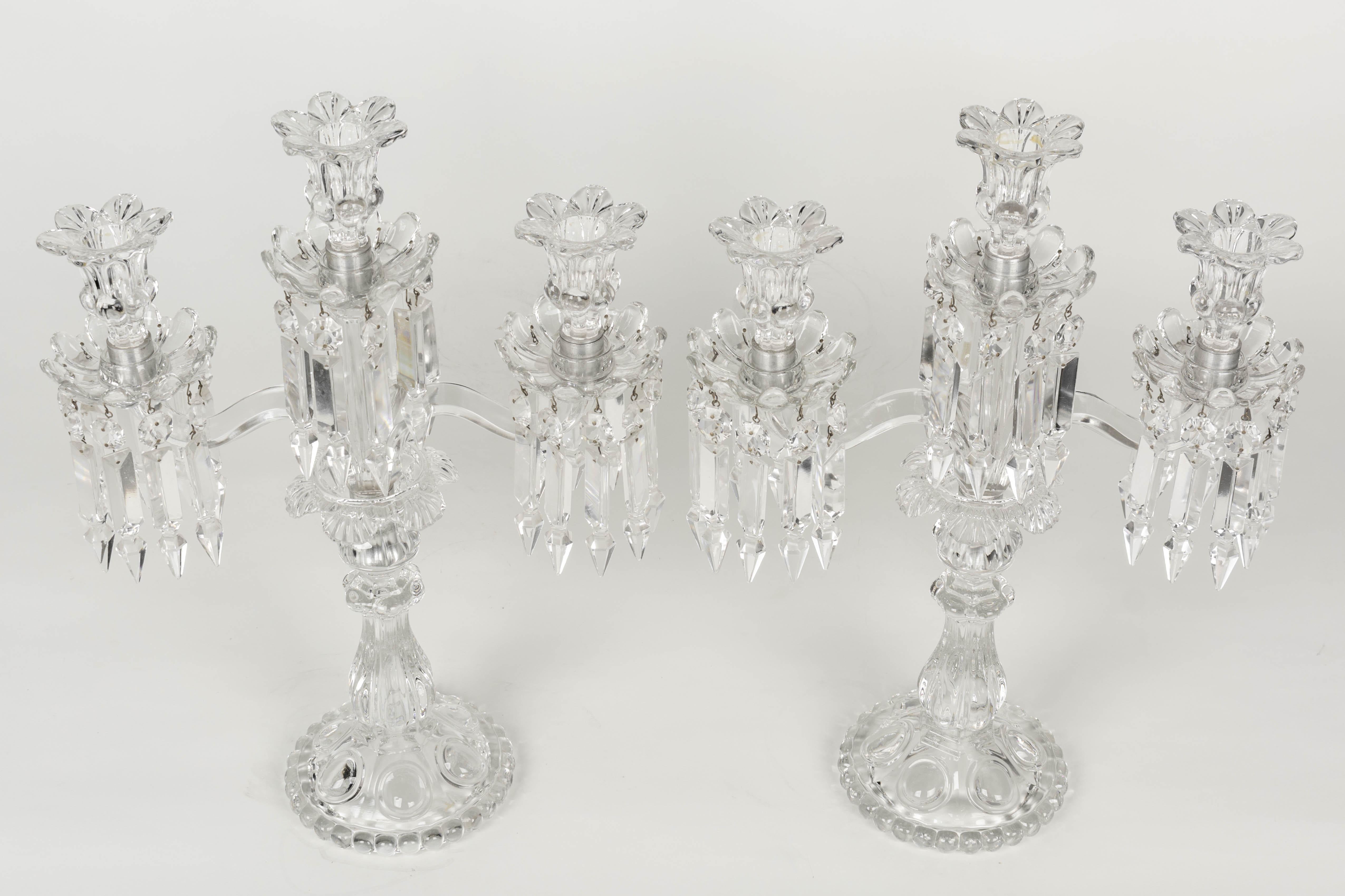 Pair of French Baccarat Crystal Candelabras In Good Condition In Winter Park, FL