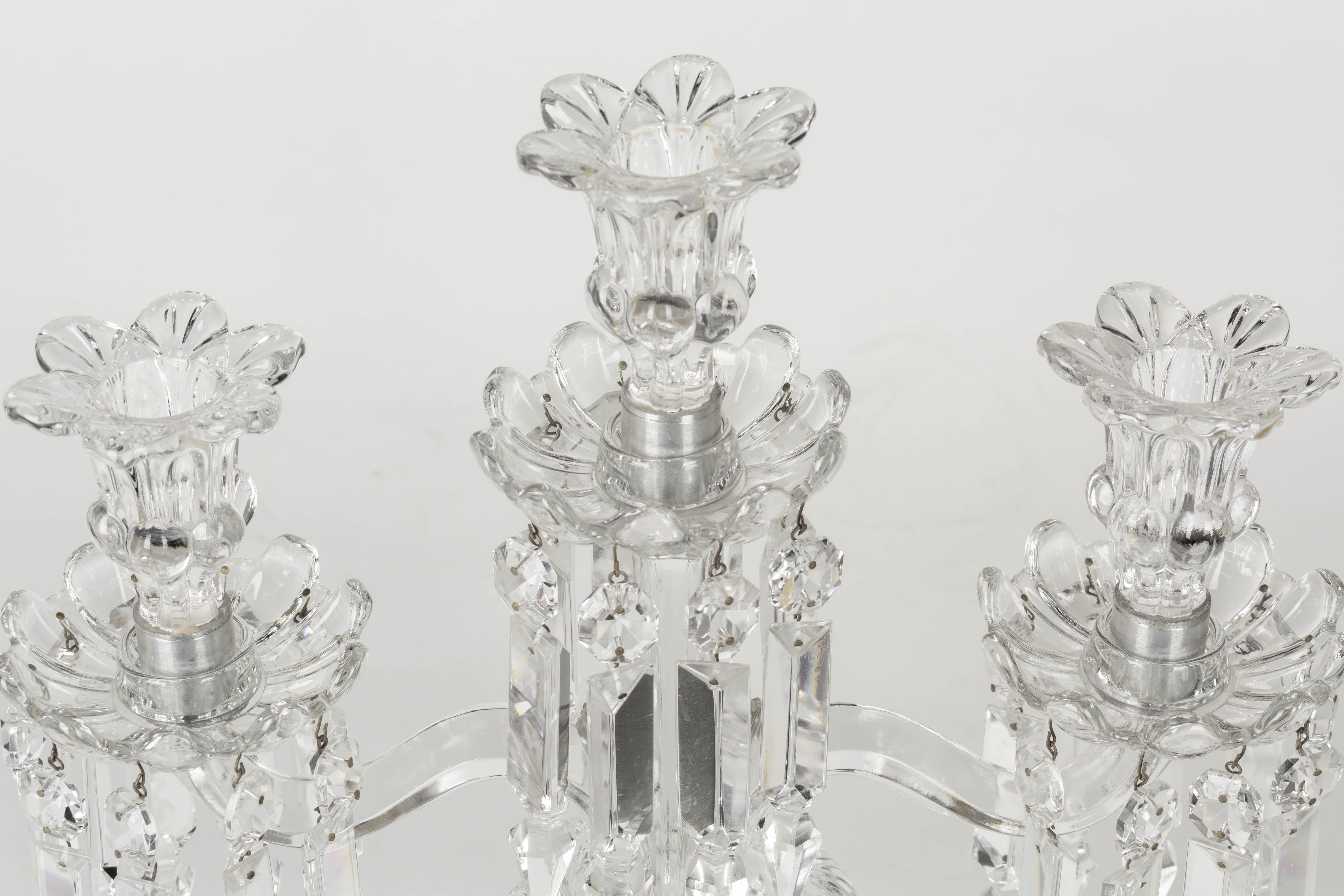 Pair of French Baccarat Crystal Candelabras 3