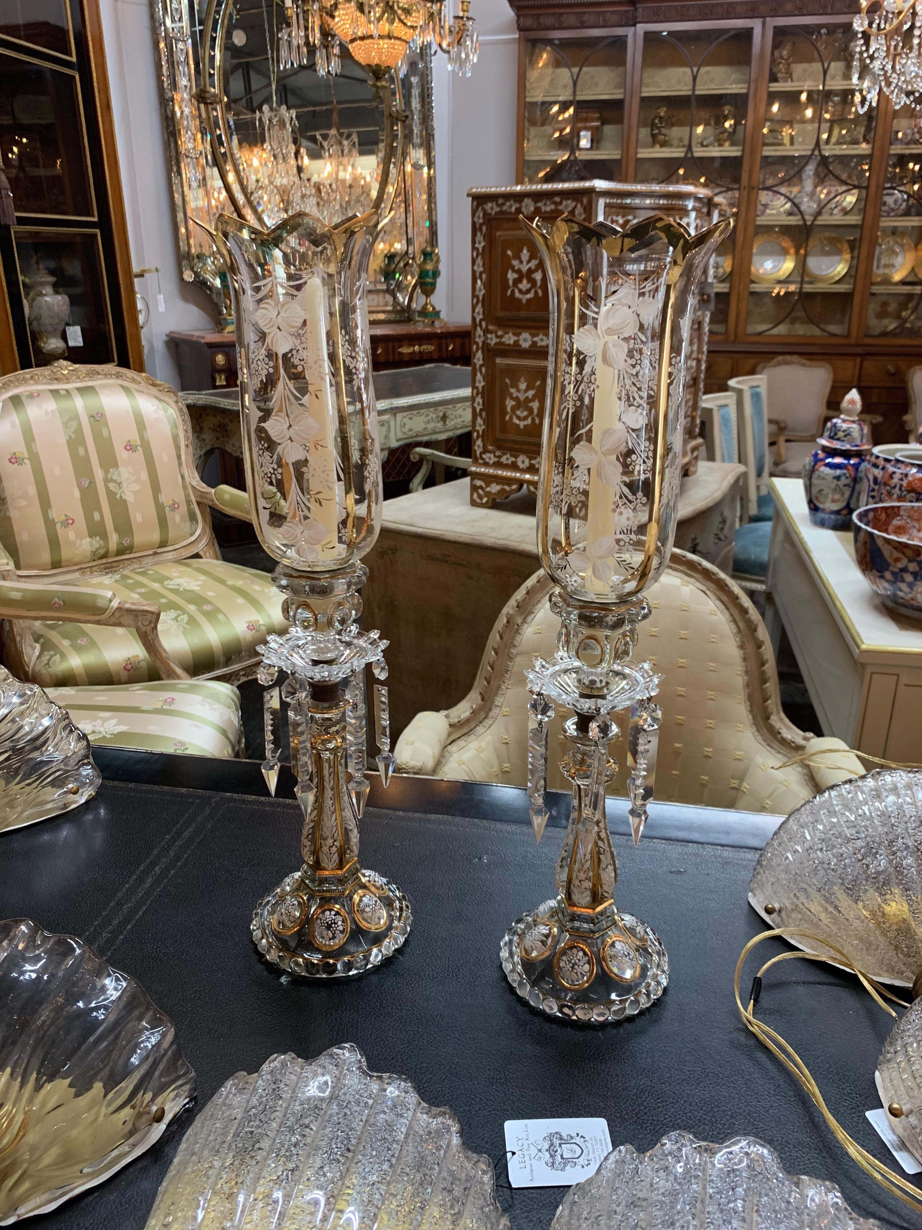 vintage crystal hurricane lamps