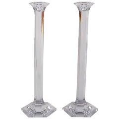 Vintage Pair of French Baccarat Cut Crystal Single Light Candlesticks, 20th Century