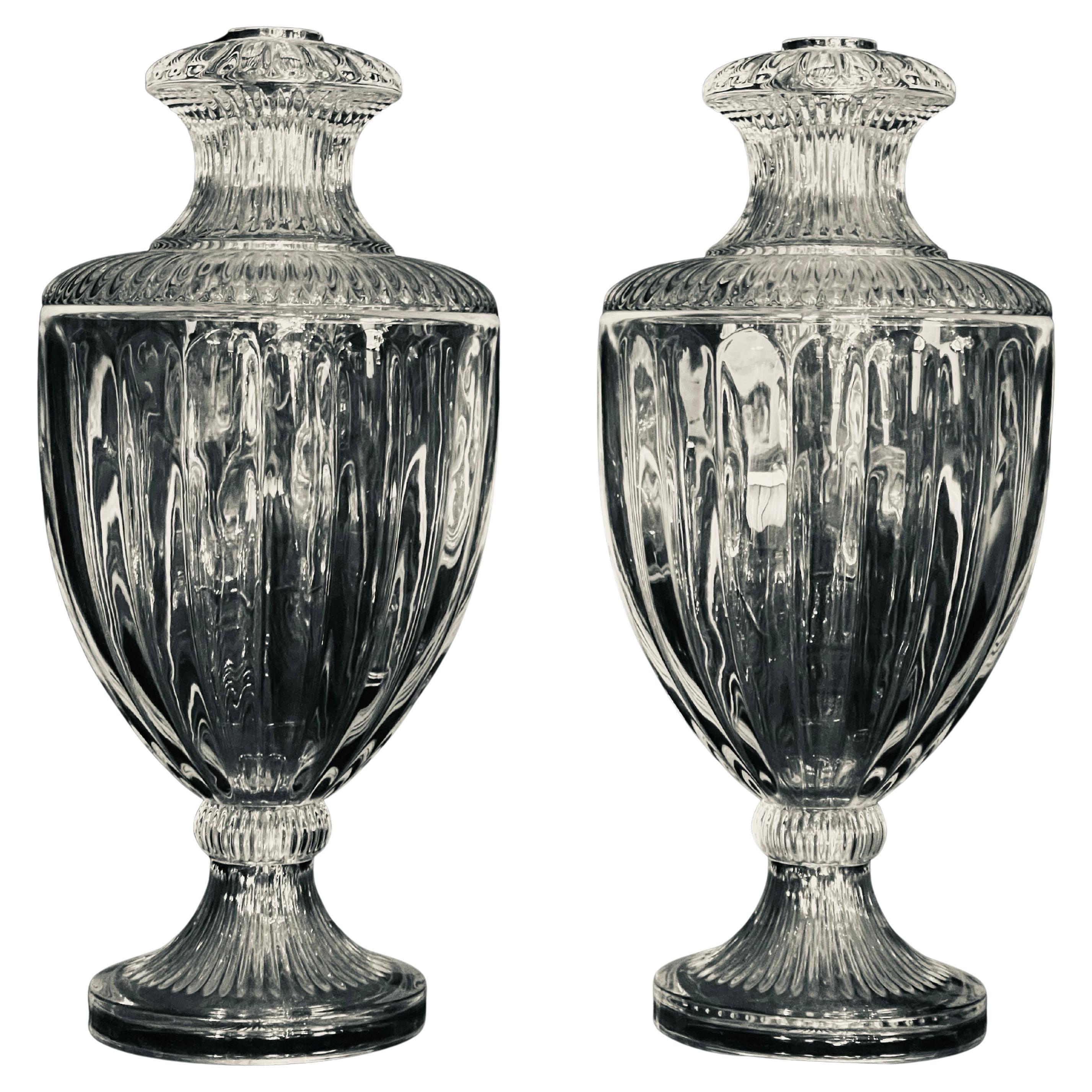 Pair of French Baccarat Style Neoclassical Crystal Lamps