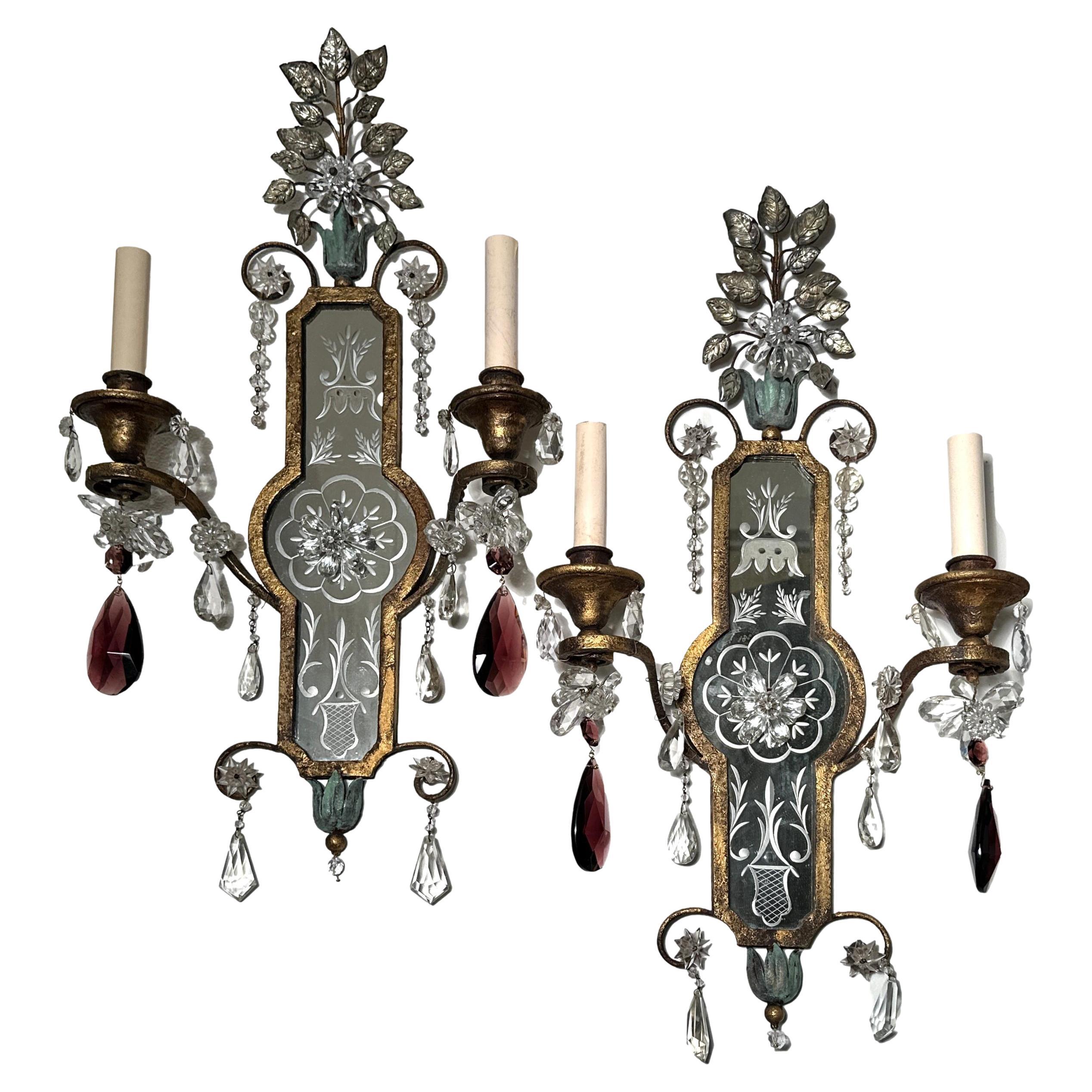 Pair of French Bagues Sconces with Mirror Backs     For Sale