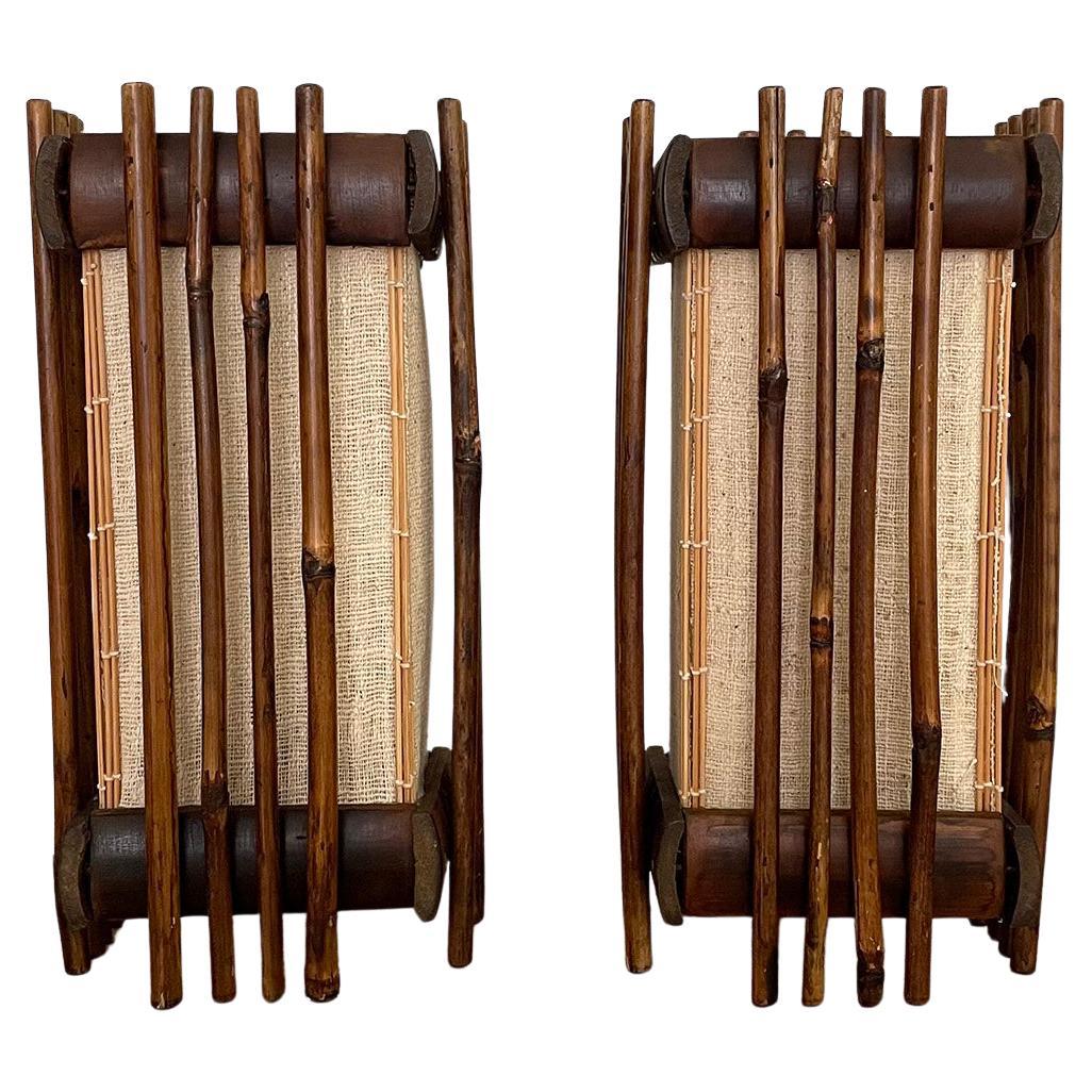 Pair of French Bamboo and Rattan Table Lamps For Sale