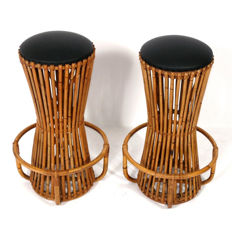 Pair of French Bamboo Bar Stools For Sale at 1stDibs