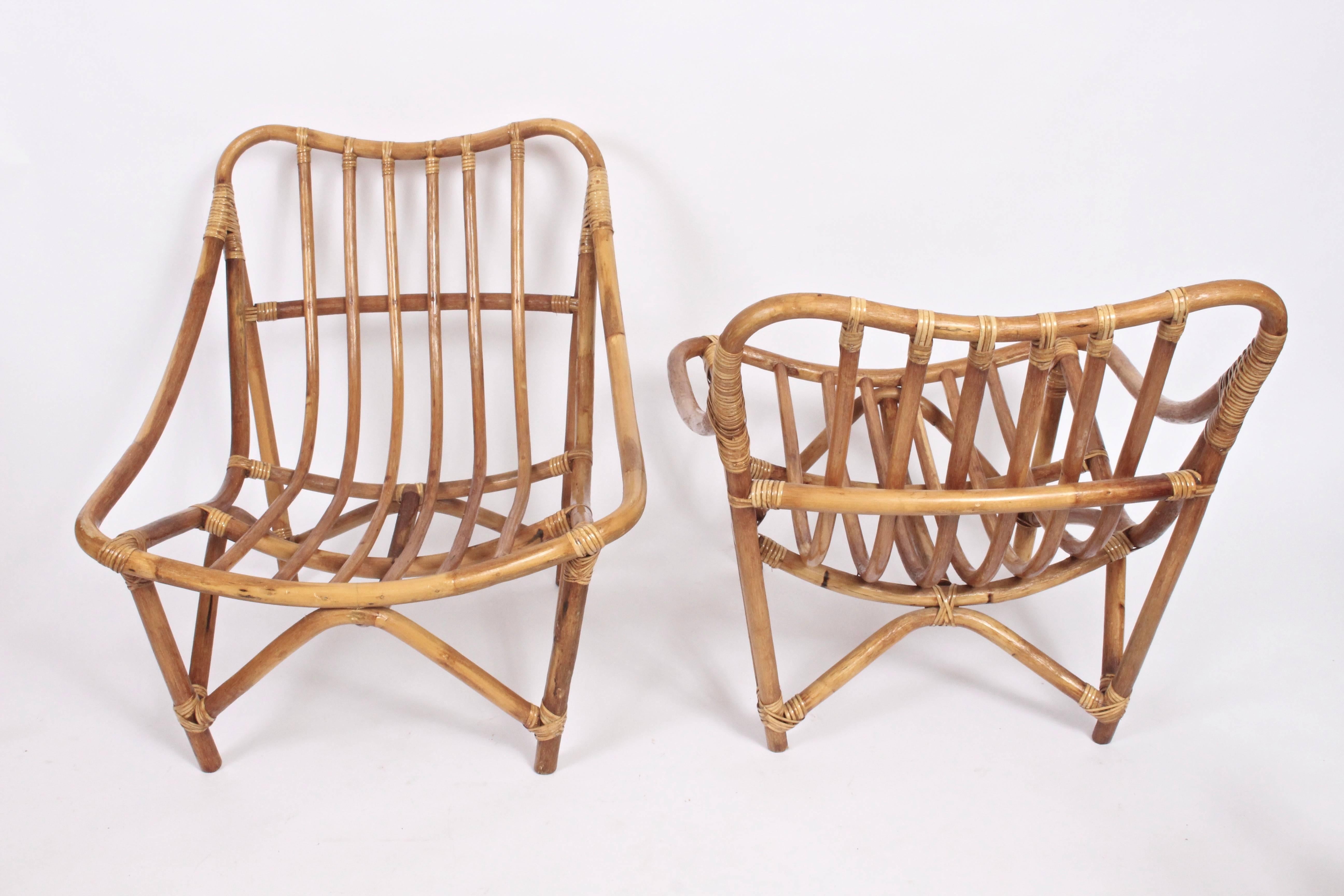 Mid-20th Century Pair of French Bamboo Lounge Chairs, 1960s