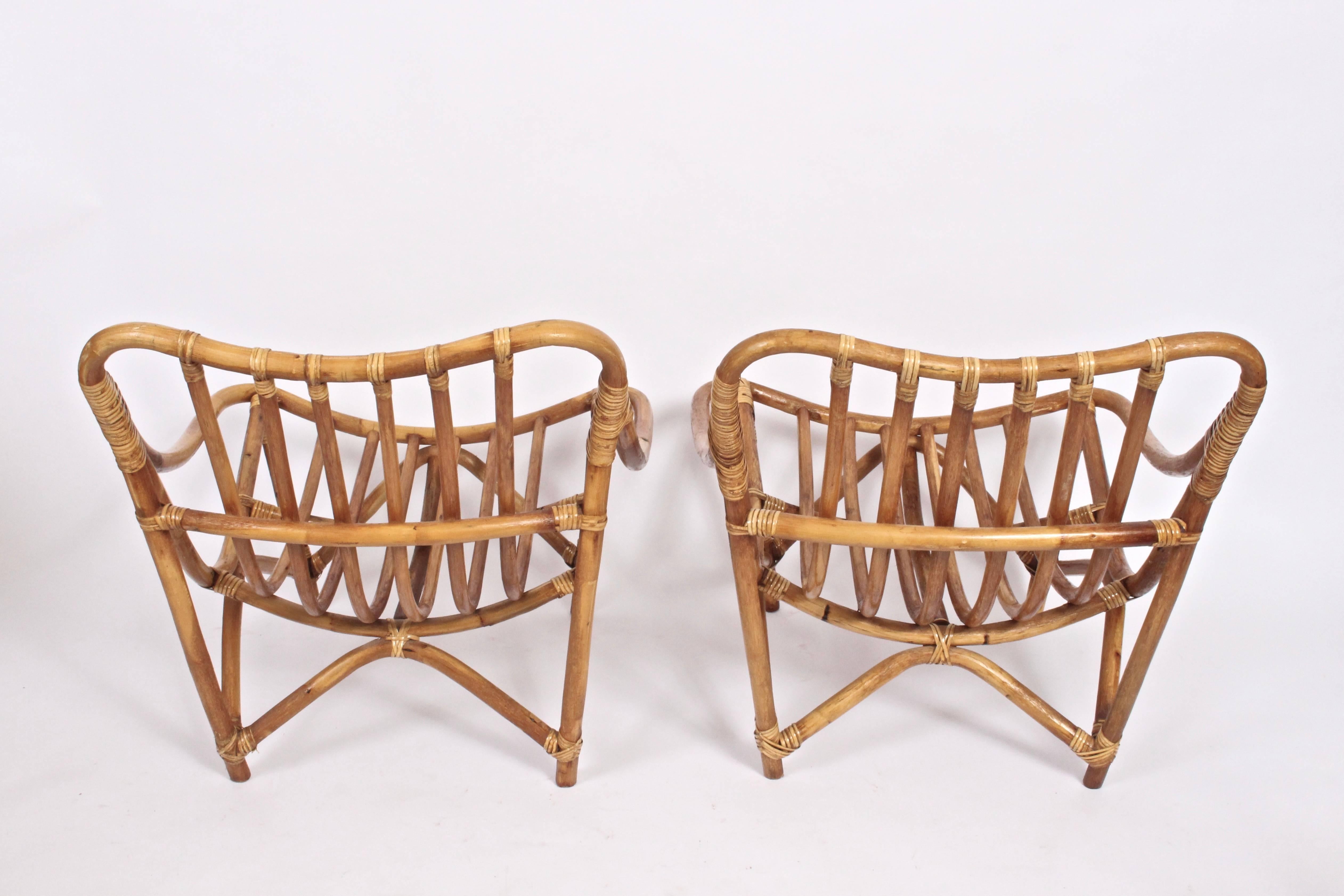 Pair of French Bamboo Lounge Chairs, 1960s 1